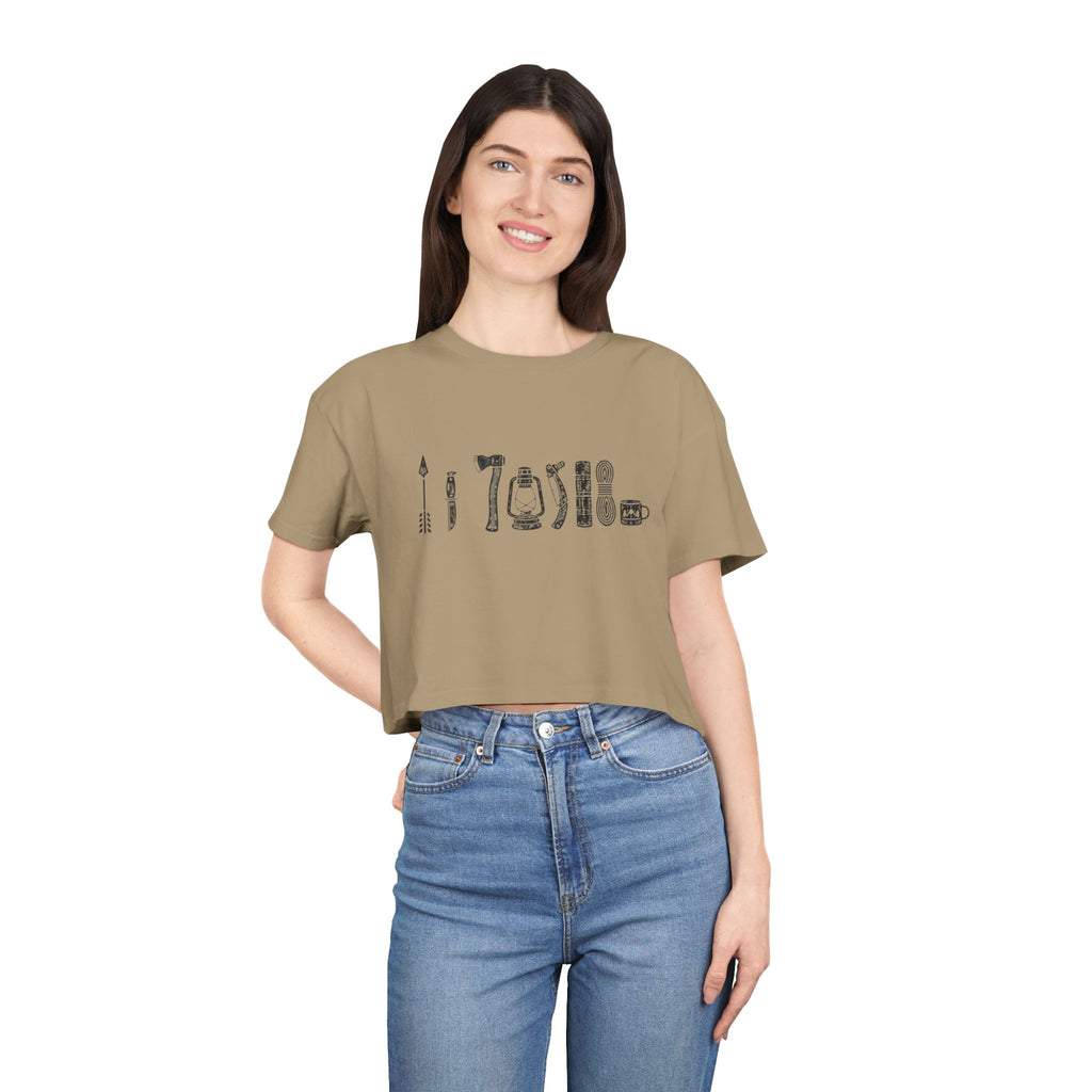Crop Tee | Minimalist Vintage Camping Gear Illustration