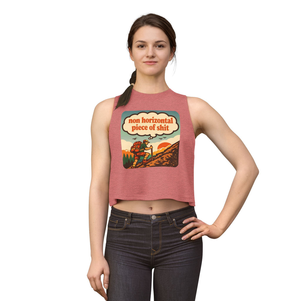Hiking Graphic Crop Top | "non horizontal piece of shit" Retro Adventure Tank