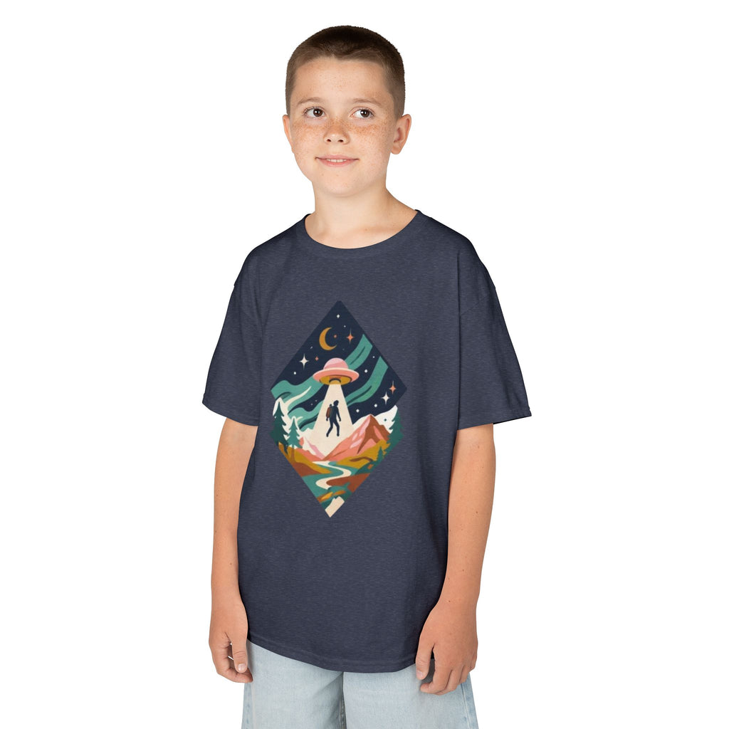 Kids Tee | Colorful UFO Abduction Mountain Scene