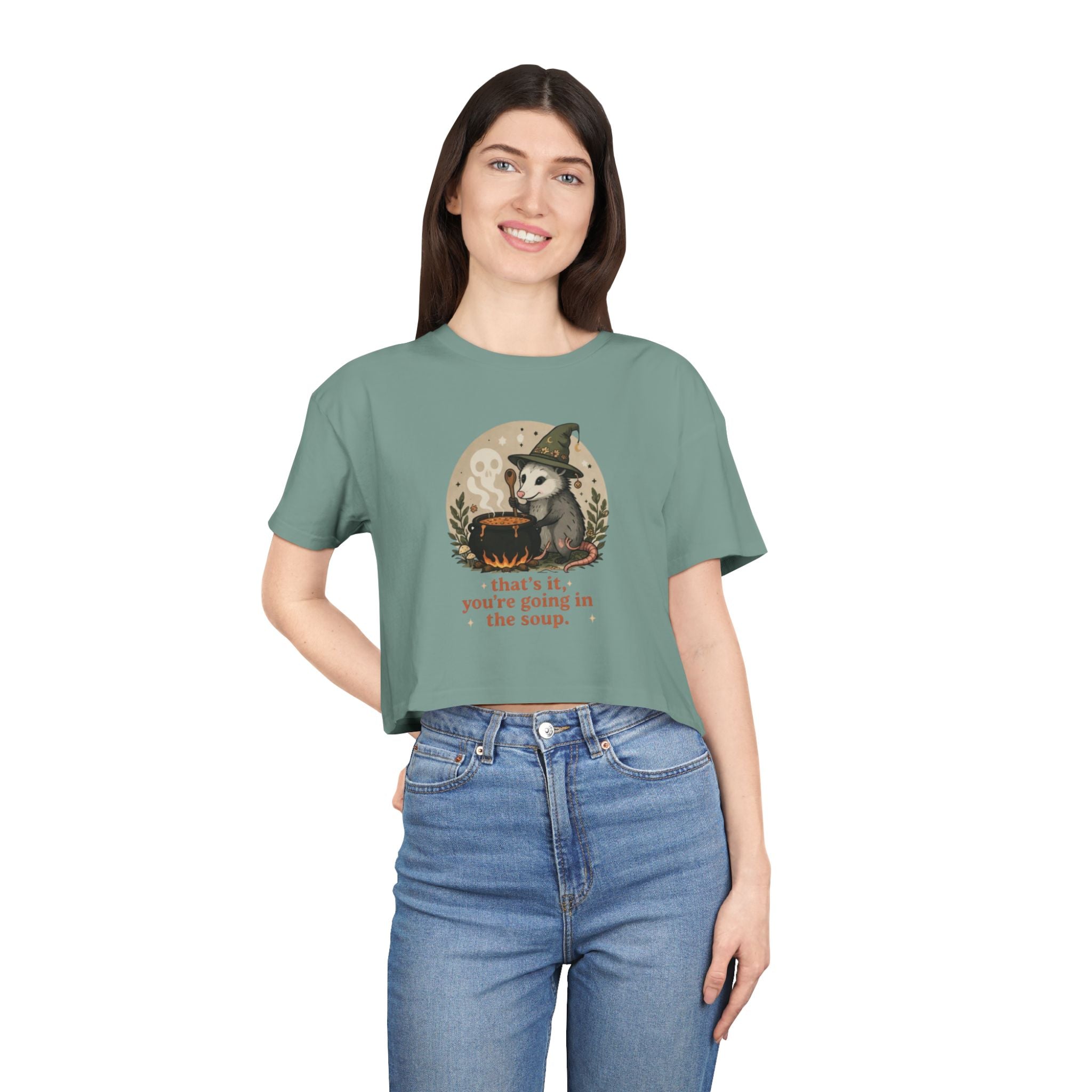 Crop Tee | Witch Cat Cauldron "thats it, youre going in the soup."