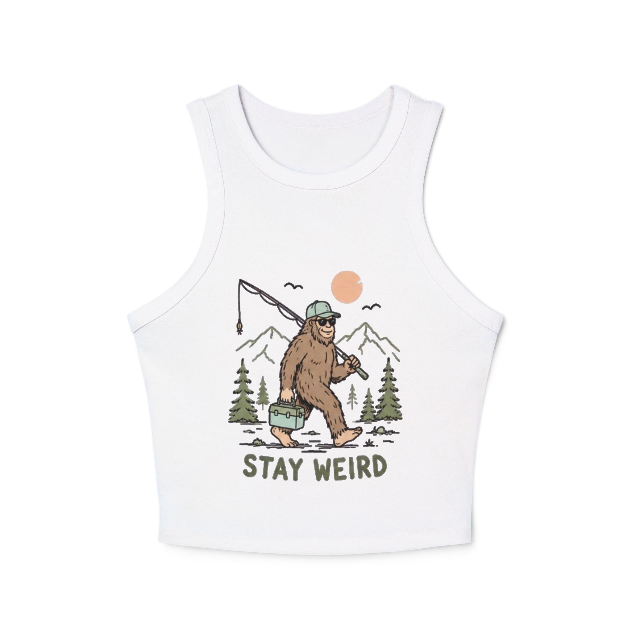 Stay Weird Sasquatch Fishing Tank Top | Womens Cropped Rib Racer