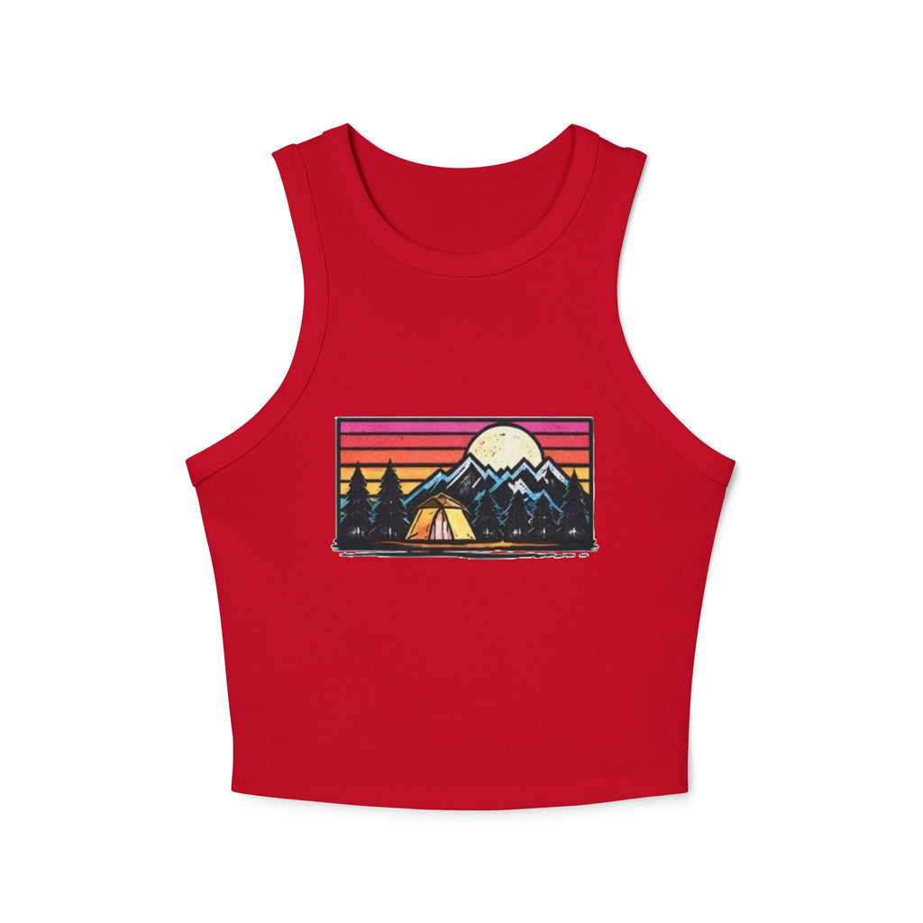 Womens Racer Tank Top | Vintage Sunset Camping Graphic