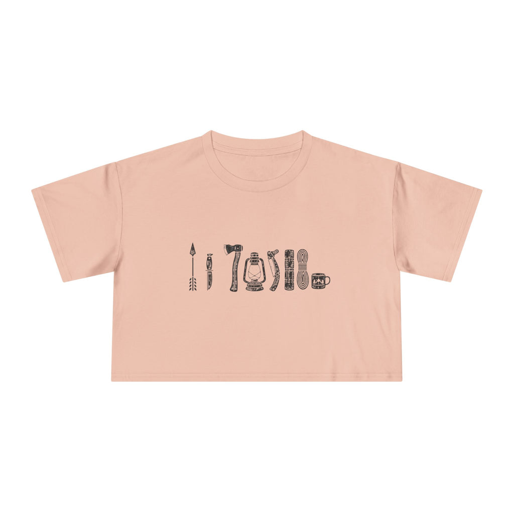 Crop Tee | Minimalist Vintage Camping Gear Illustration