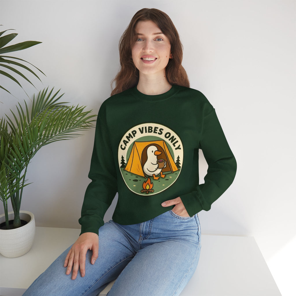 Camp Vibes Crewneck Sweatshirt | Cozy Camping Duck Graphic