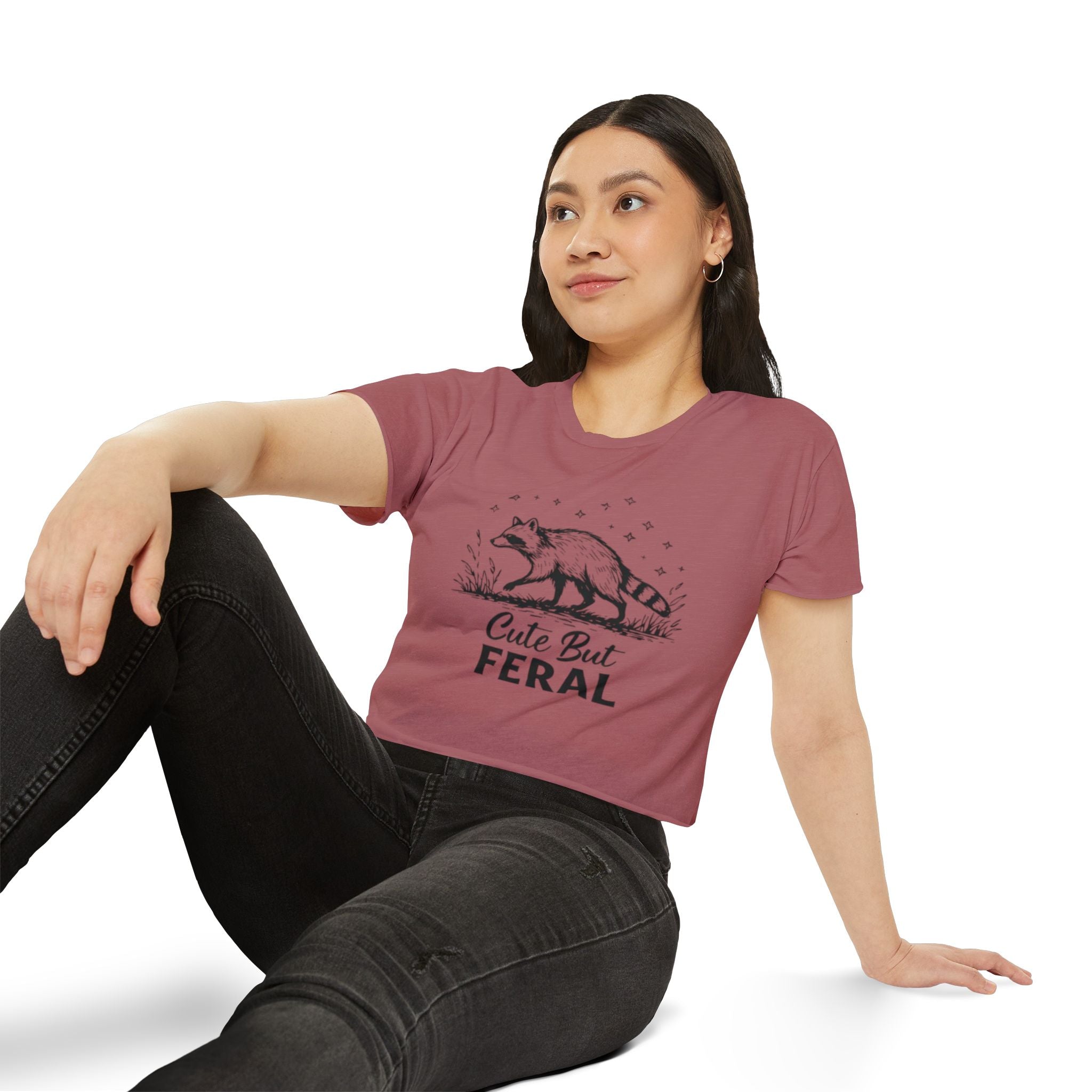 Cute But Feral Raccoon Crop Top | Womens Festival Graphic Tee