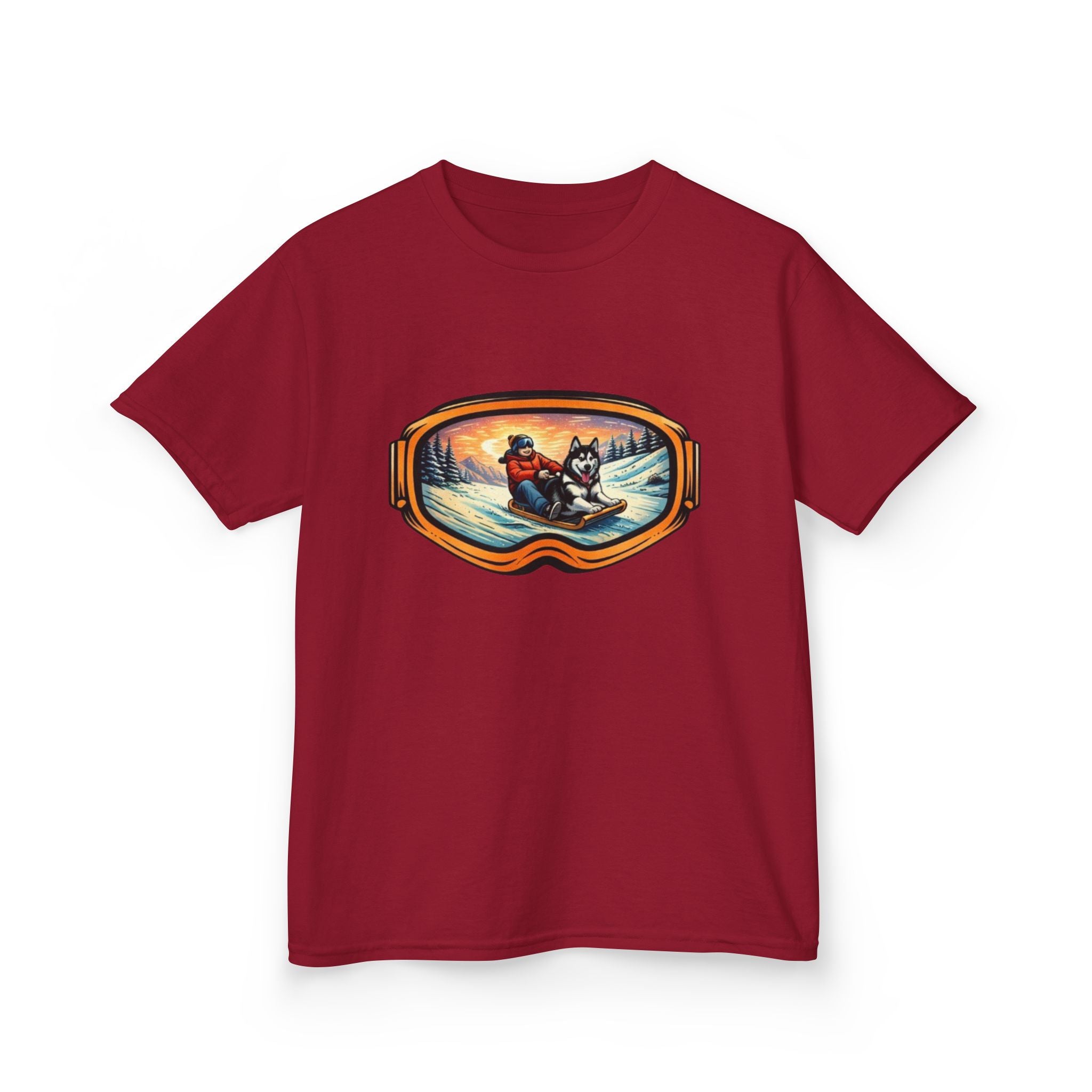 Kids Sledding with Dog Tee | Boys Best Friend Winter Graphic