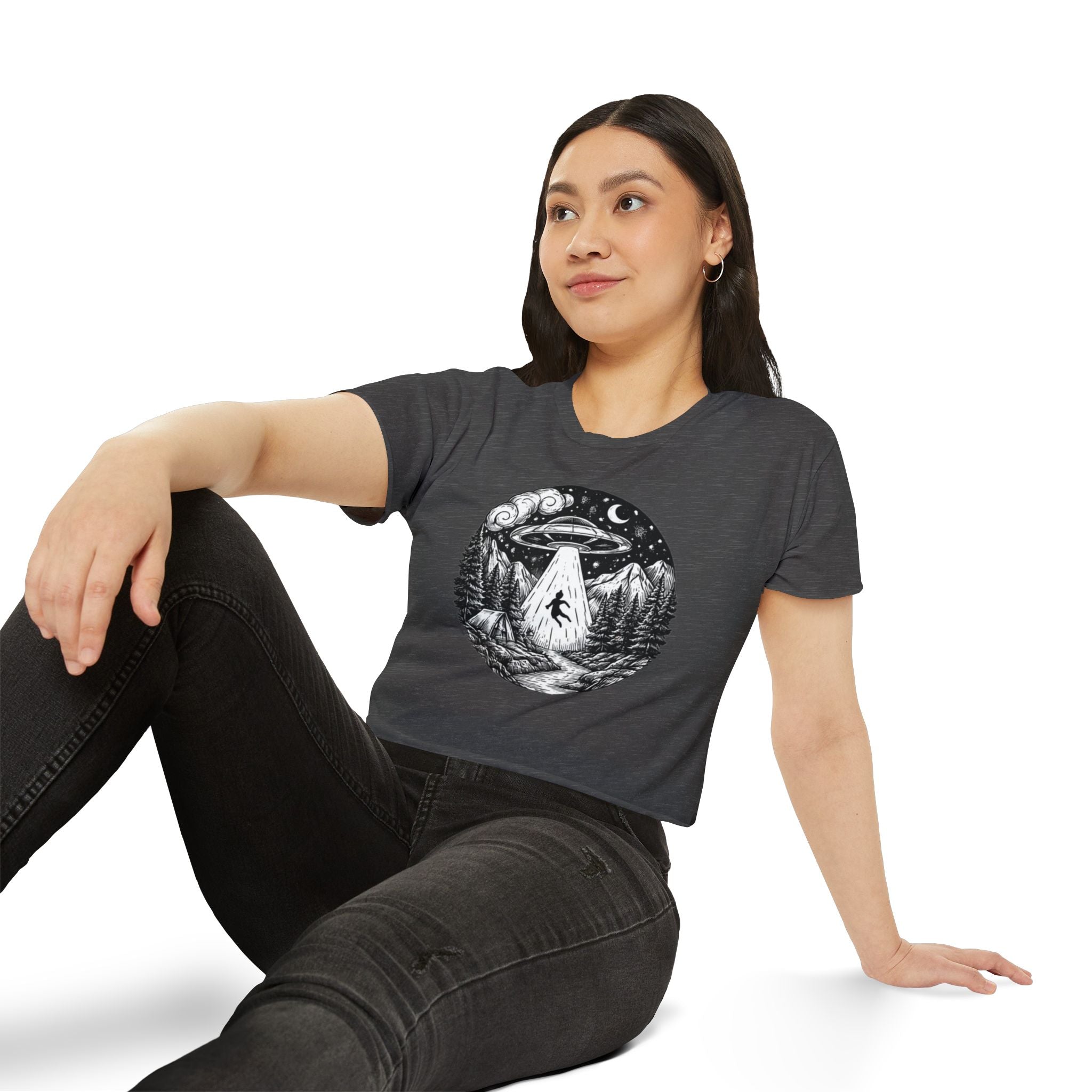 Crop Top | UFO Abduction Night Sky Graphic Women's Festival Crop
