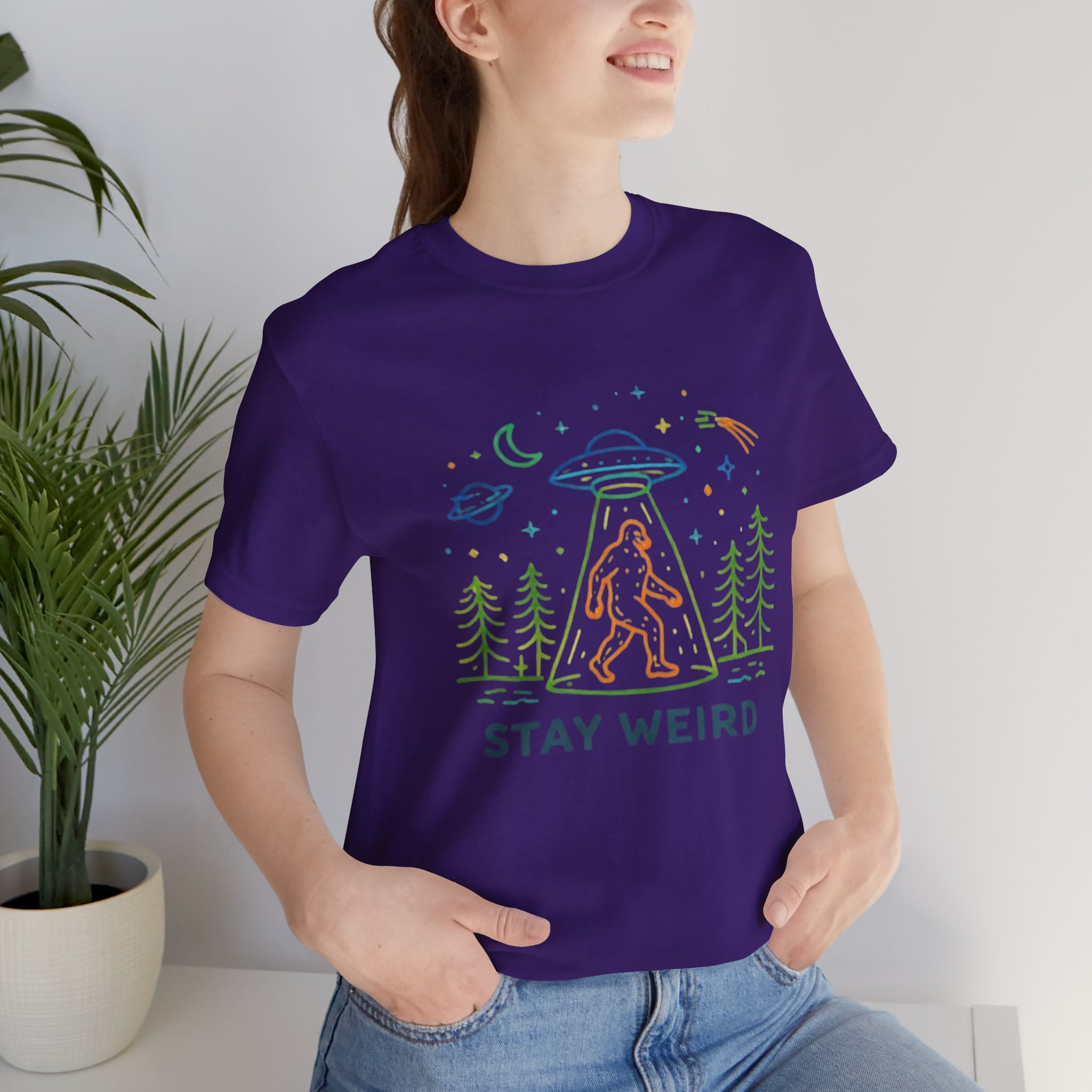 Stay Weird UFO Bigfoot T-Shirt Funny Alien Abduction Graphic Tee