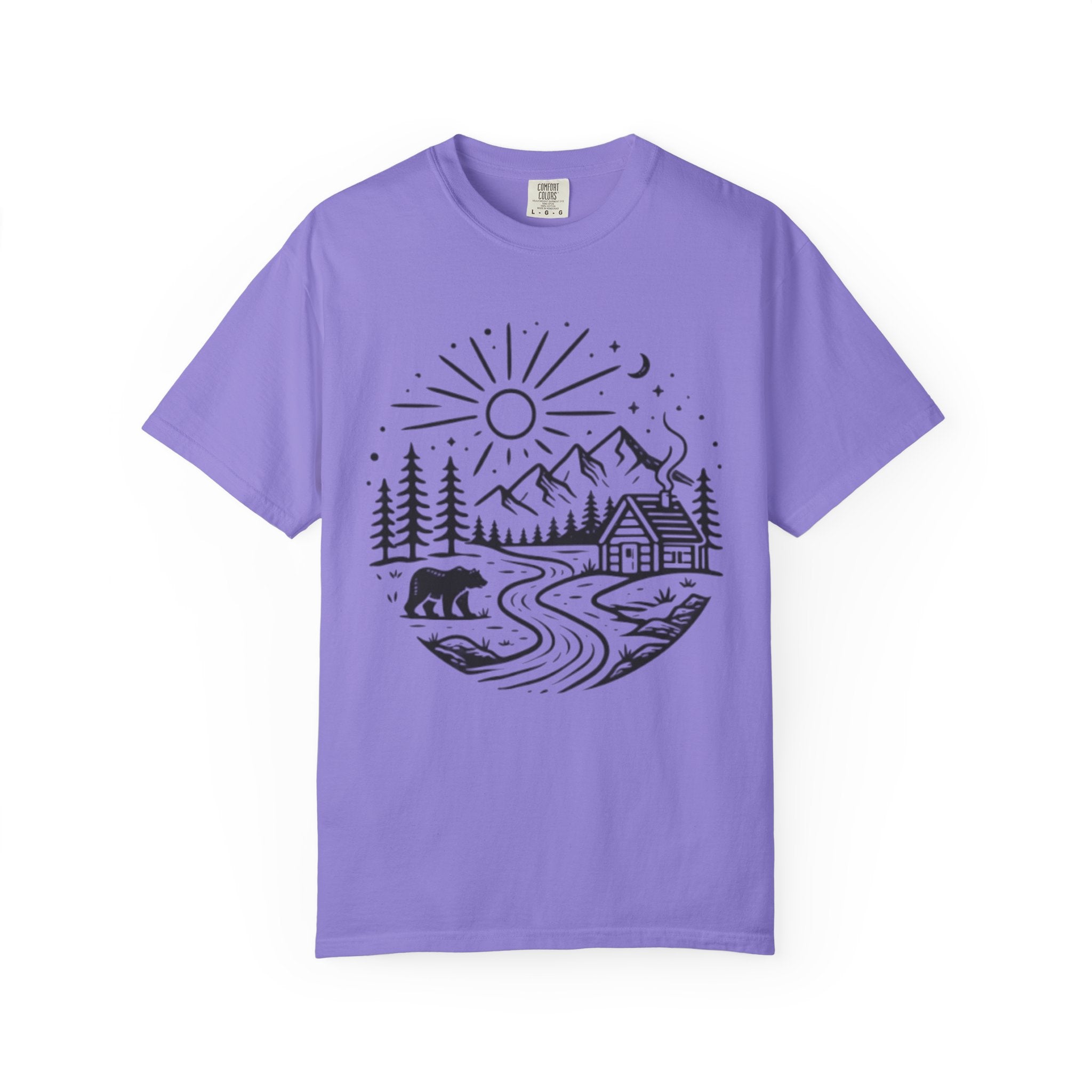 Nature Cabin T-Shirt | Scenic Mountain, River & Bear Outdoor Graphic Tee