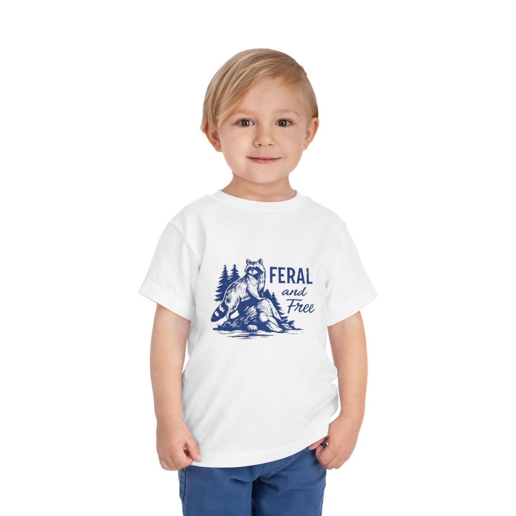 Toddler Tee | "Feral and Free" Raccoon Forest Graphic