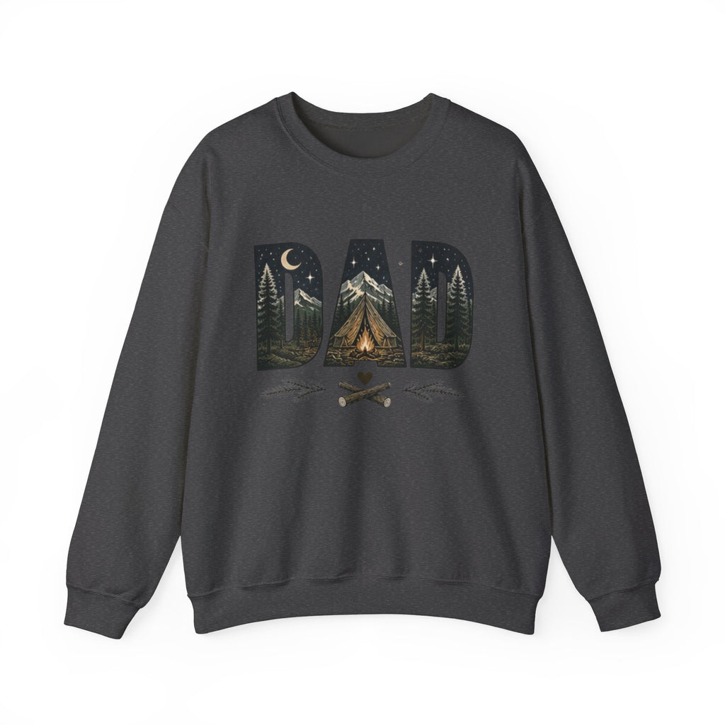Dad Camping Crewneck Sweatshirt | Rustic Campfire & Mountain Outdoor Dad Gift