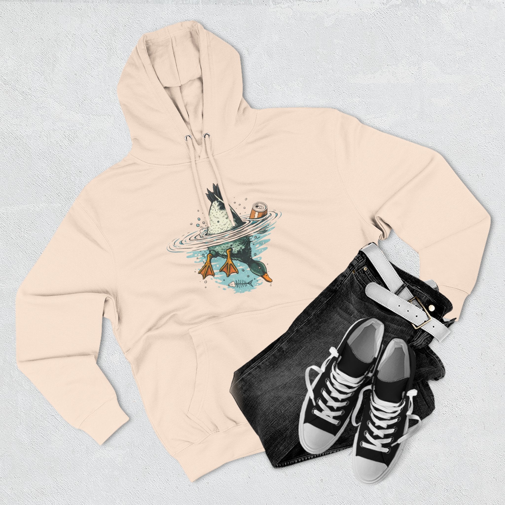 Bottoms Up Duck Fleece Hoodie | Beer Can Graphic Three Panel Pullover