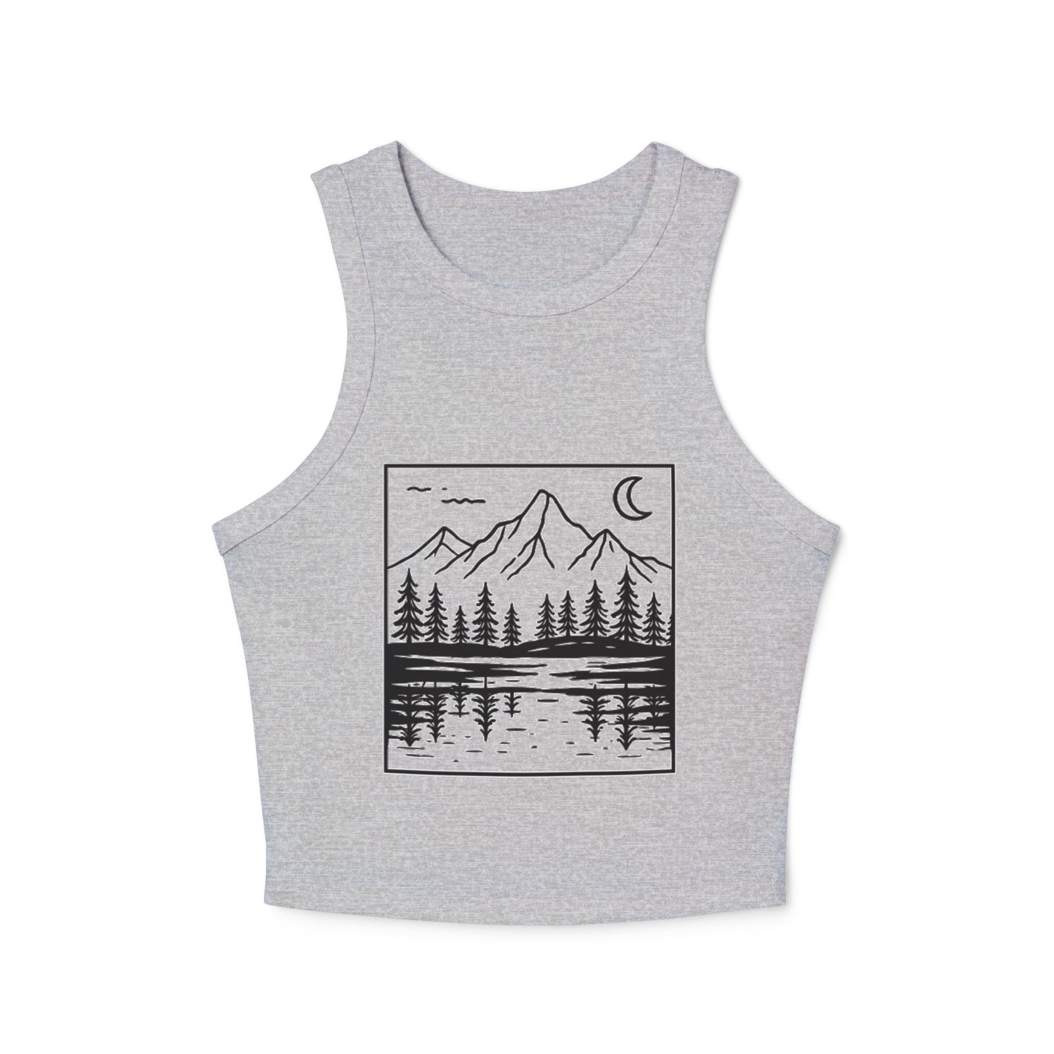 Mountain Lakeside Graphic Tank | Womens Nature Scenery Racer Crop