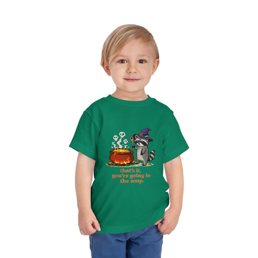 Toddler Tee | Cute Witch Raccoon with Cauldron "thats it, youre going in the soup"