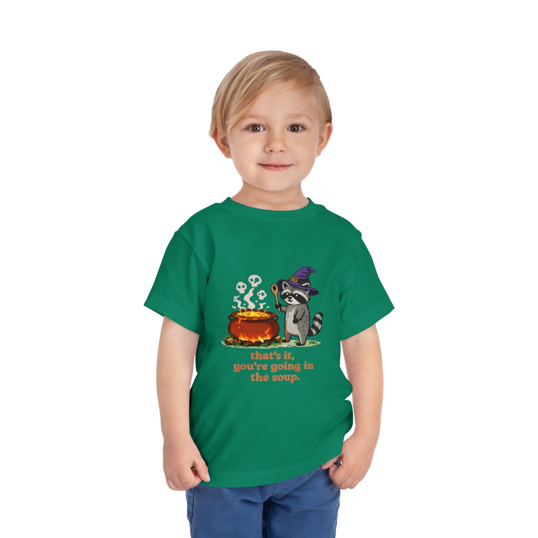 Toddler Tee | Cute Witch Raccoon with Cauldron "thats it, youre going in the soup"