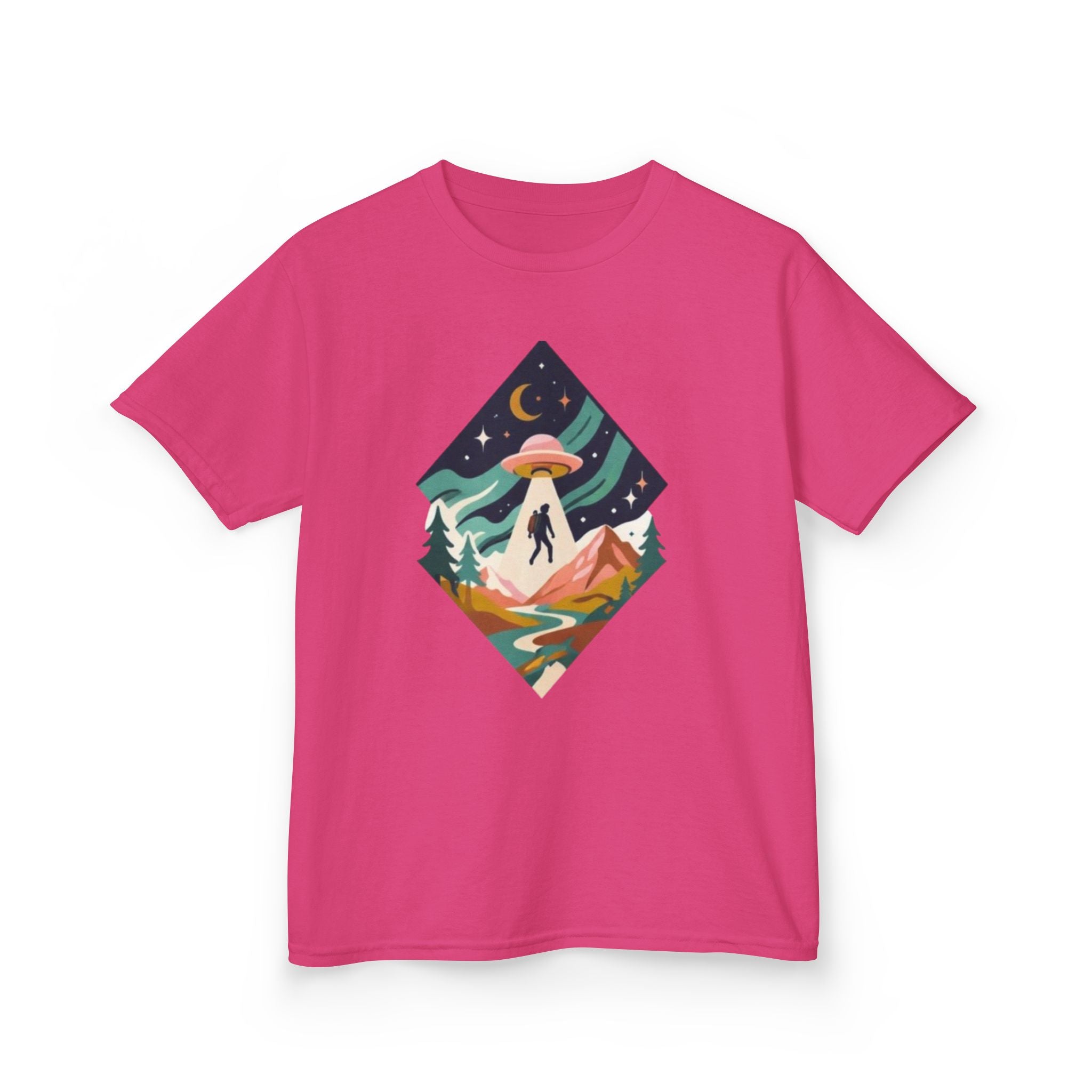 Kids Tee | Colorful UFO Abduction Mountain Scene
