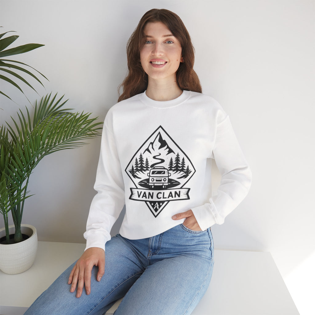 Van Clan Crewneck Sweatshirt | Vintage Camper Van Mountain Graphic
