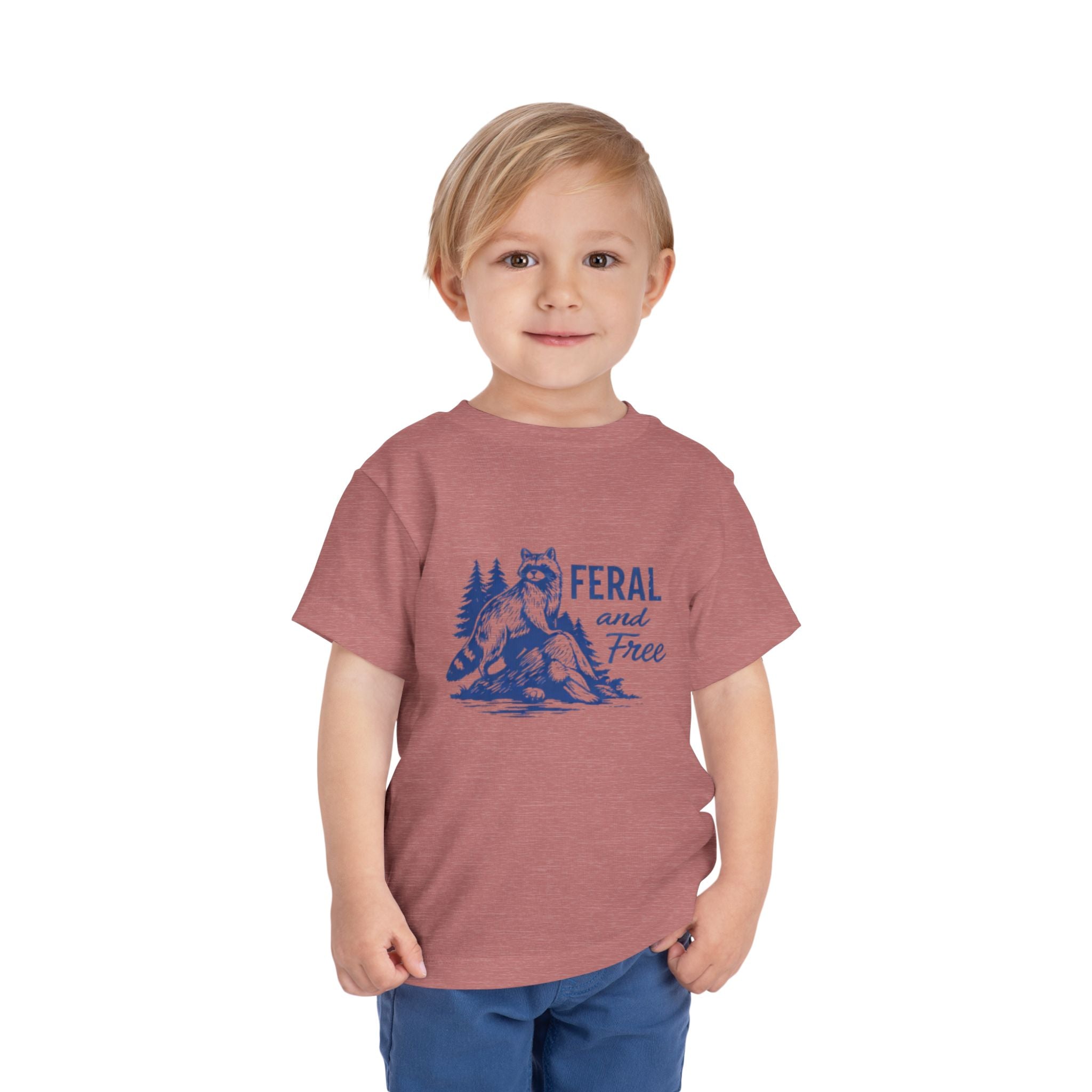 Toddler Tee | "Feral and Free" Raccoon Forest Graphic