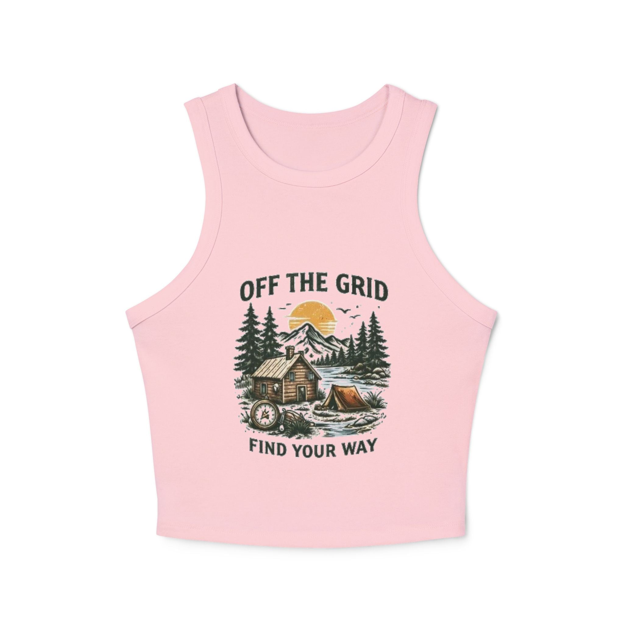Off The Grid Cabin Tank Top | Find Your Way Women's Rib Racer