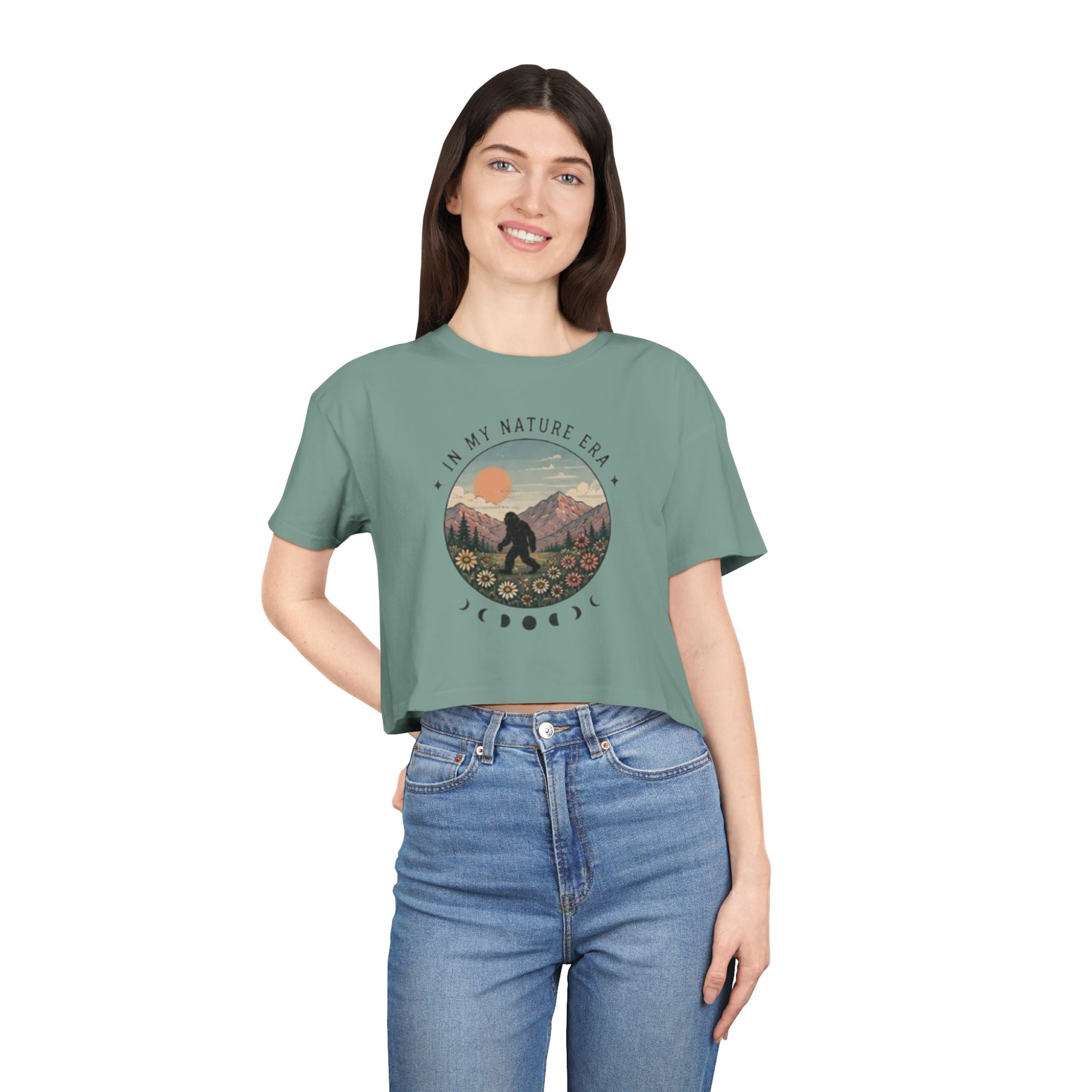 Nature Era Crop Tee | "I Am My Nature Era" Mountain & Sun Graphic