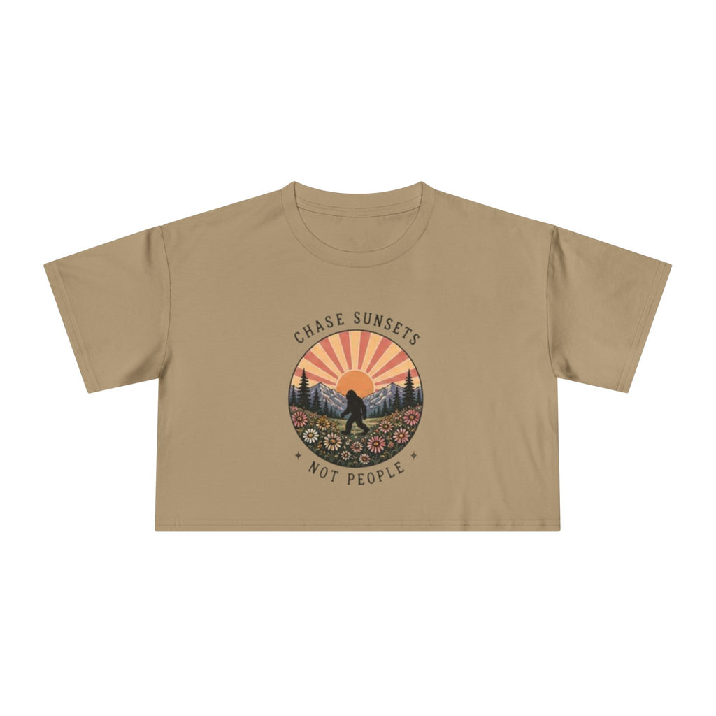 Crop Tee | "Chase Sunsets Not People" Retro Sunset Graphic
