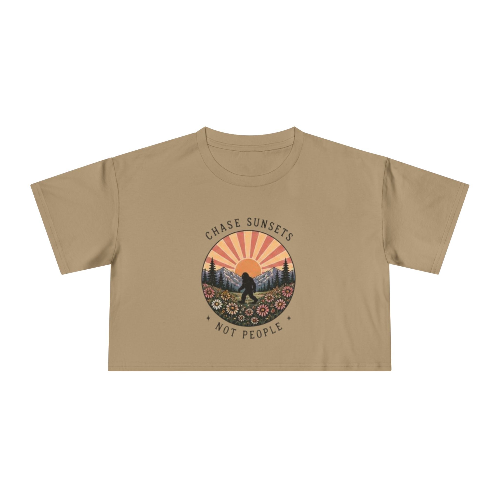 Crop Tee | "Chase Sunsets Not People" Retro Sunset Graphic