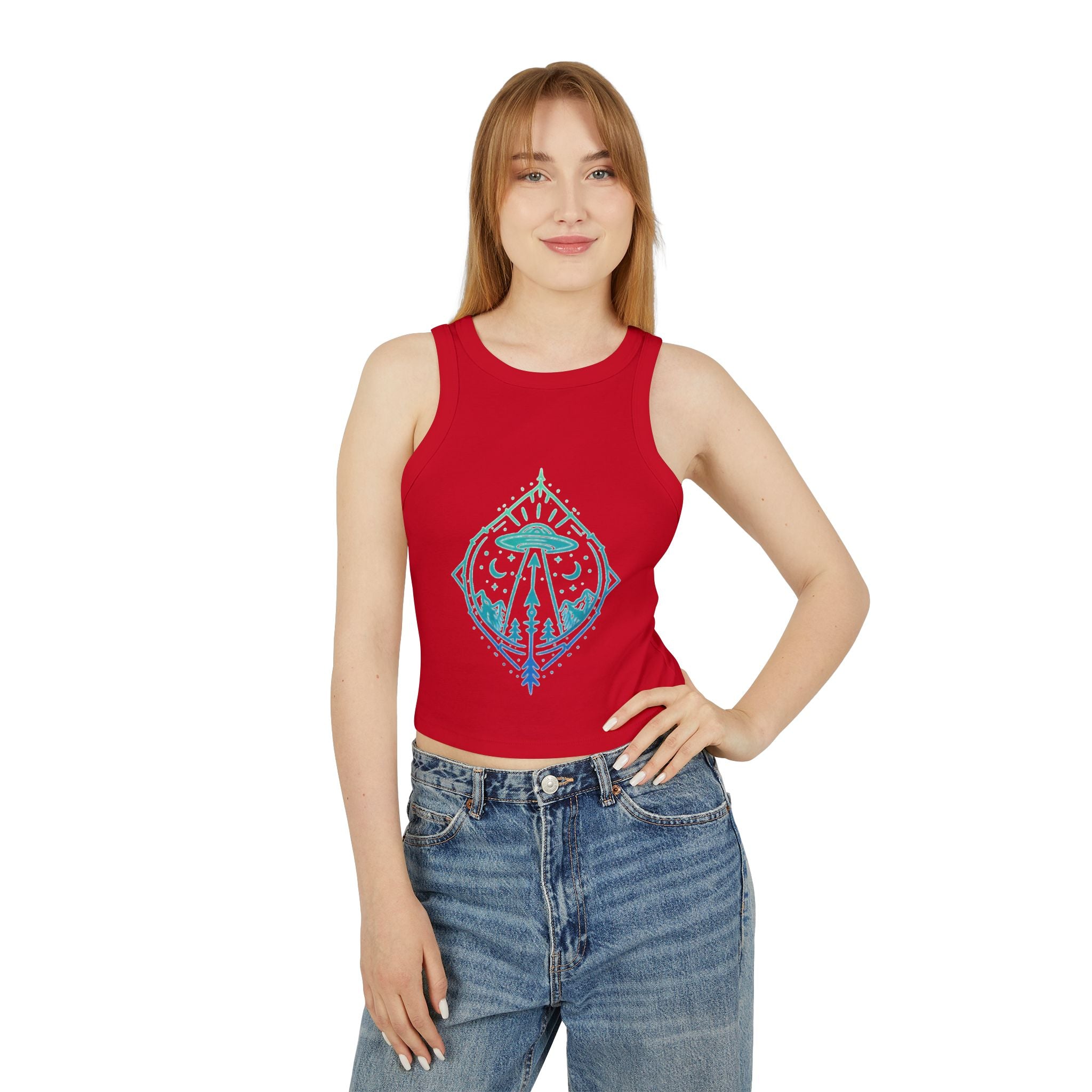 Alien Abduction Crop Tank | Womens Racerback Tank Top with UFO Graphic