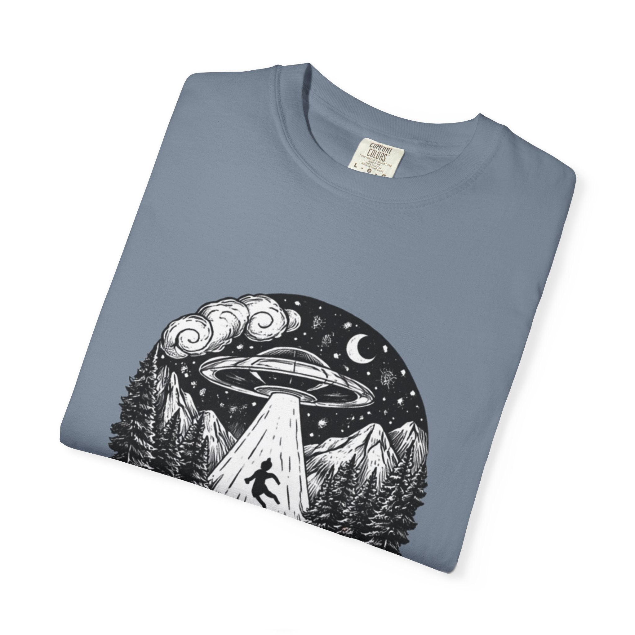 Alien Abduction Forest T-Shirt | Retro UFO Nature Graphic Tee