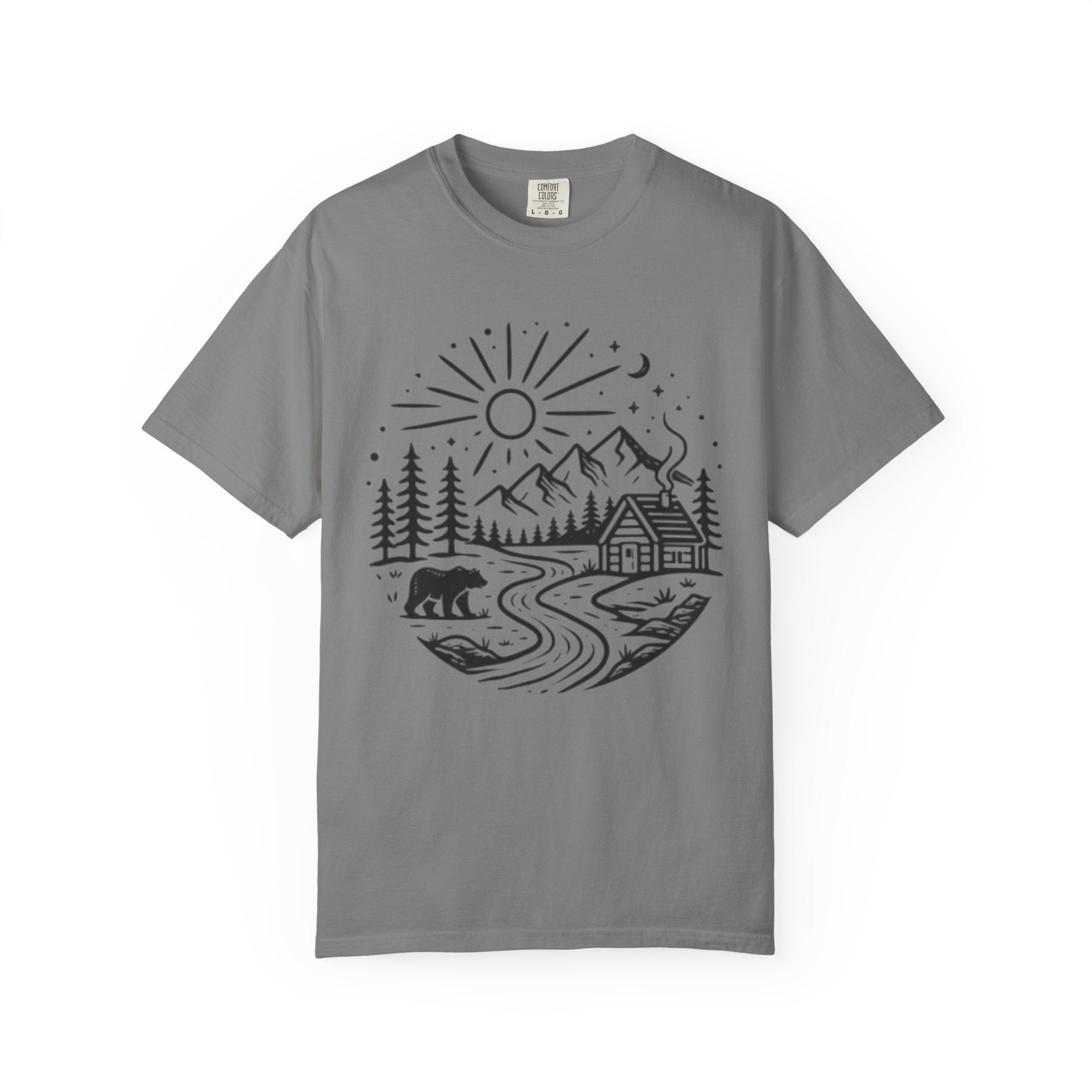 Nature Cabin T-Shirt | Scenic Mountain, River & Bear Outdoor Graphic Tee