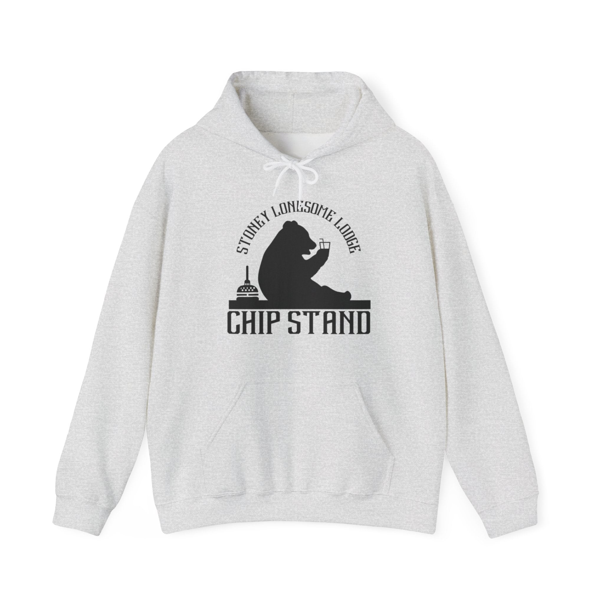 Bear Chip Stand Hoodie | "Stoney Lonesome Lodge" Retro Cabin Sweatshirt