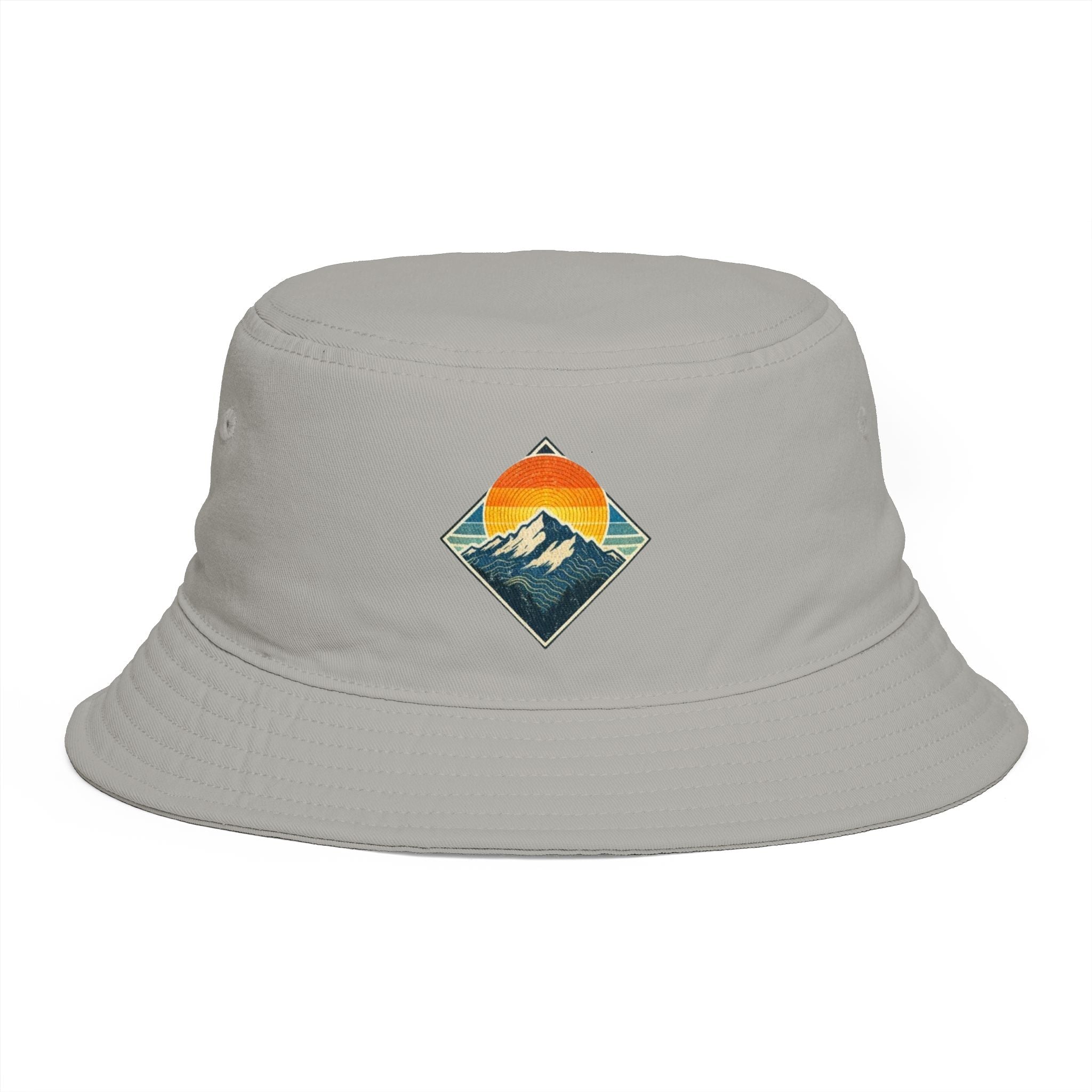 Mountain Sunset Bucket Hat | Retro Outdoor Hiking Patch