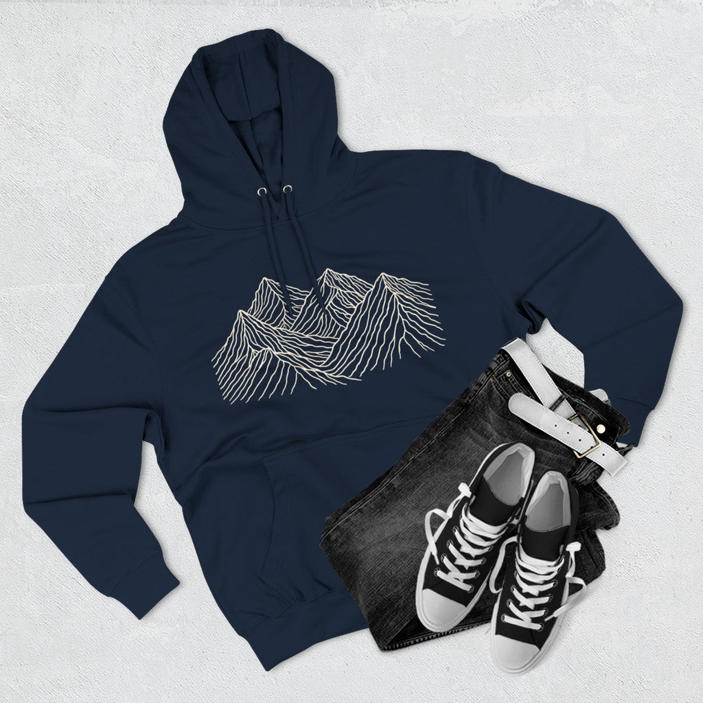 Mountain Linework Fleece Hoodie | Three Panel Mountain Landscape Design