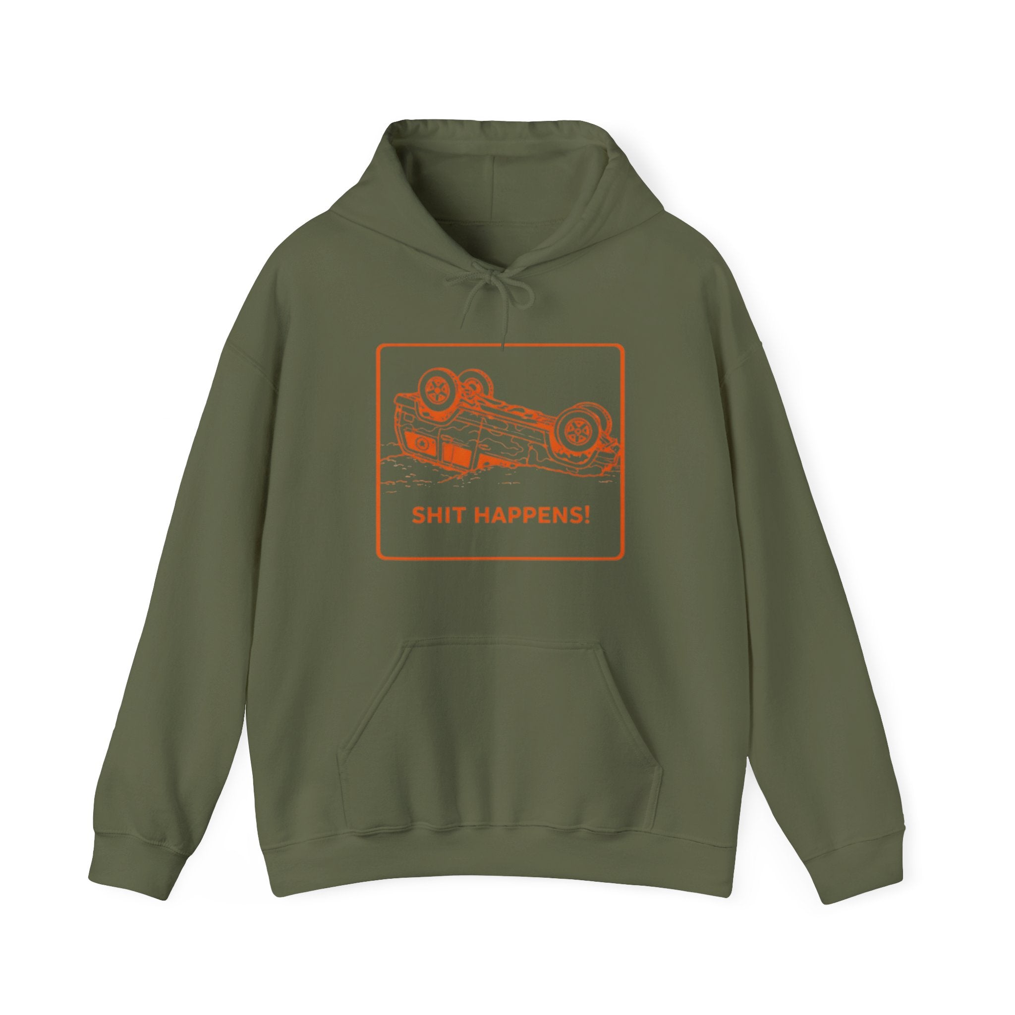 Hoodie | "Shit Happens" Upside-Down Car Graphic Comfort Hoodie