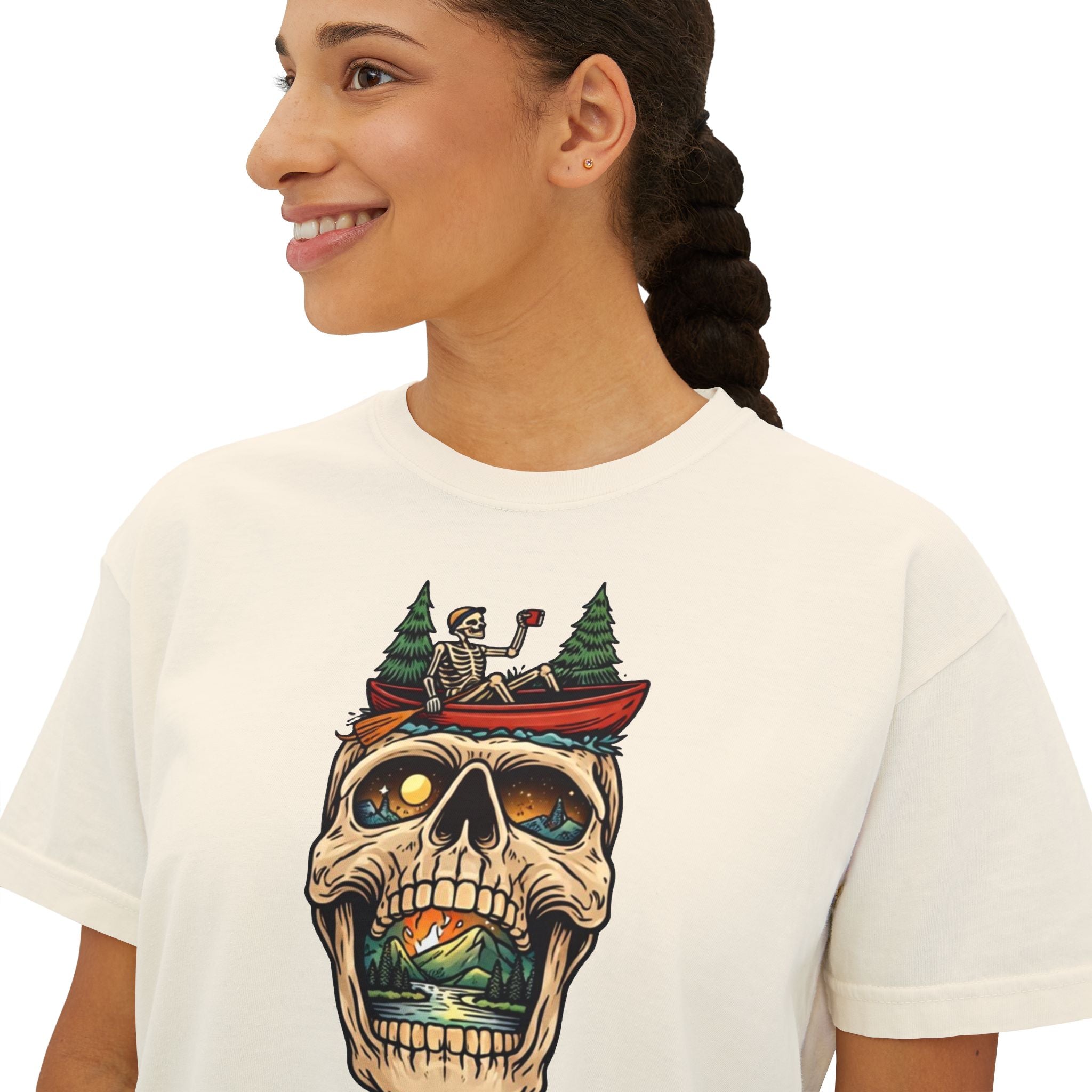 Skull Canoe Graphic Tee | Adventure Outdoors Women's Boxy T-Shirt
