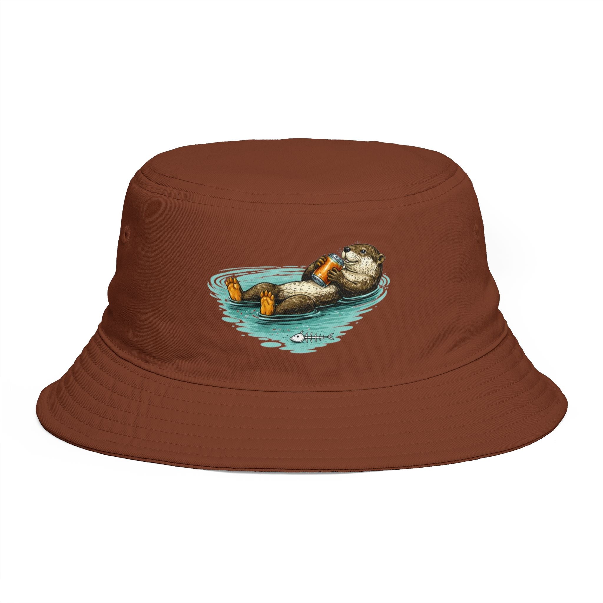 Otter Float Bucket Hat | Cute River Otter Relaxing on Water, Casual Outdoor Sun Hat