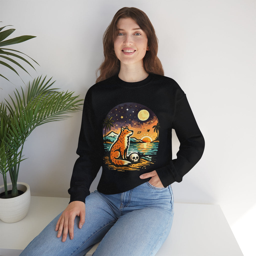 Crewneck Sweatshirt | Sunset Fox Beach Scene Graphic