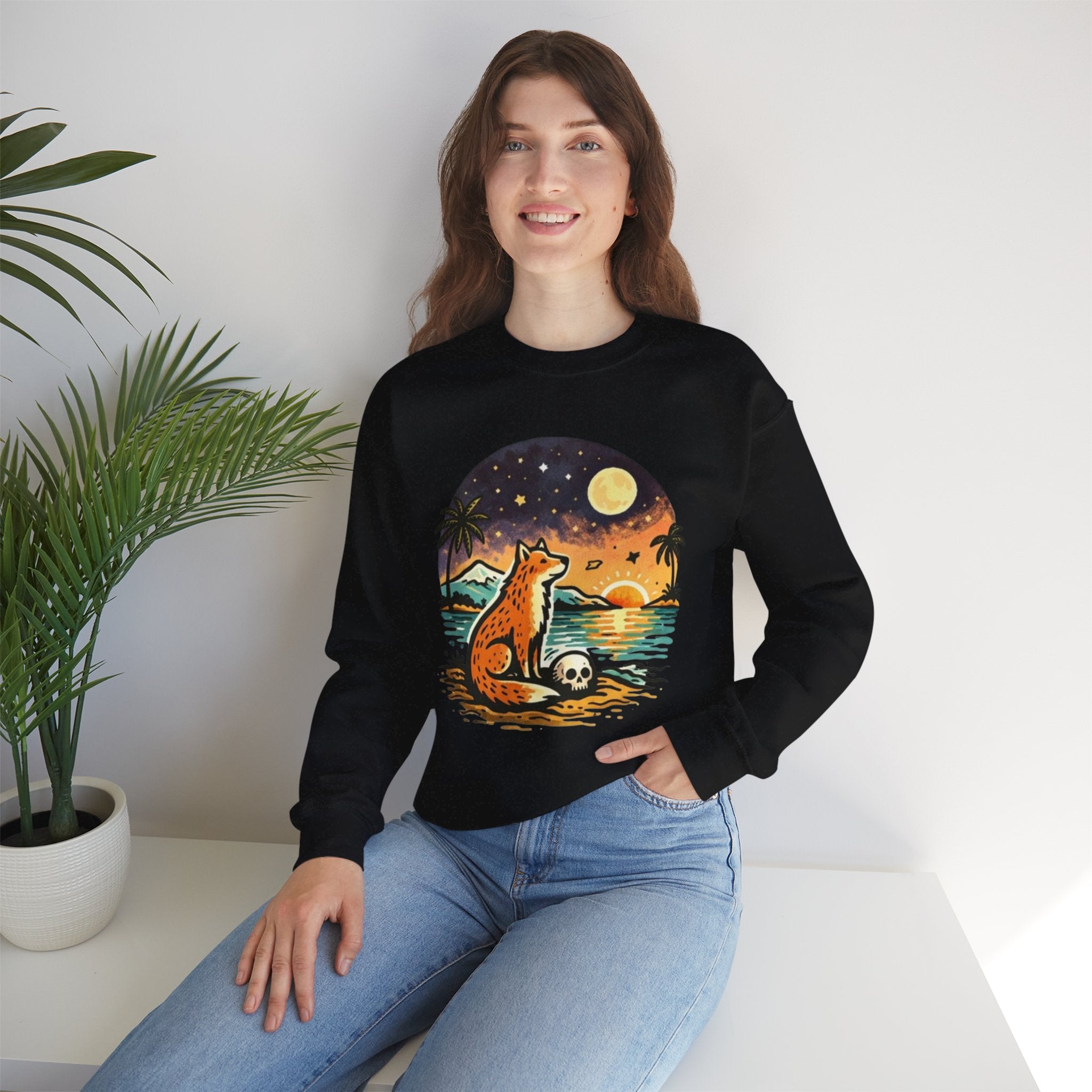 Crewneck Sweatshirt | Sunset Fox Beach Scene Graphic