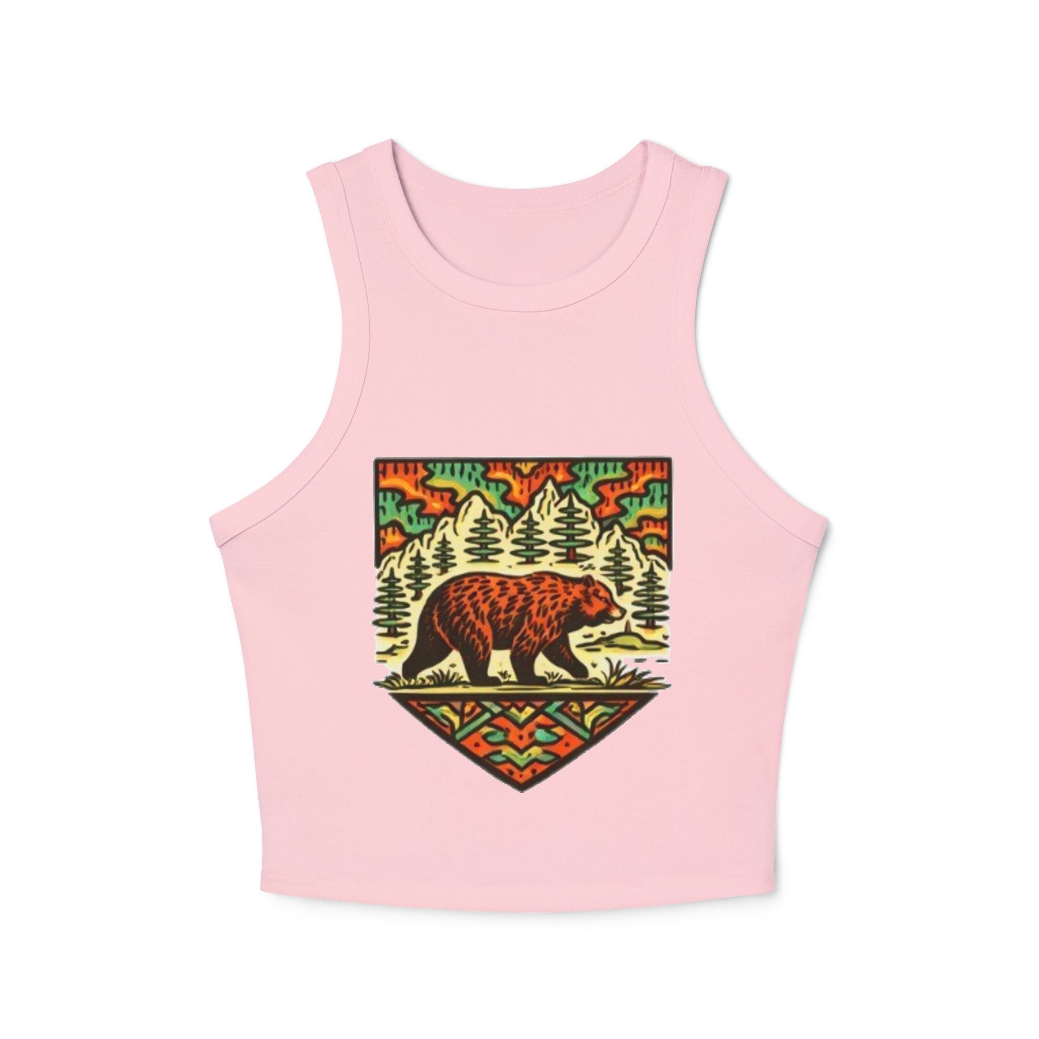 Bear Forest Tank Top | Vintage Wilderness Graphic Racer Crop