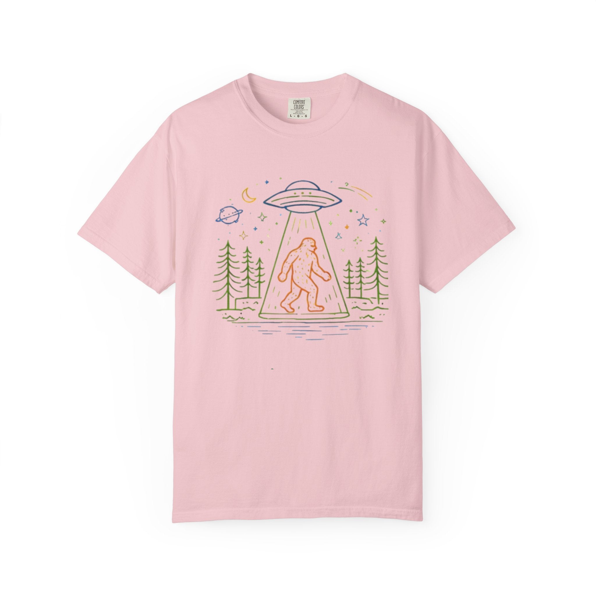 Bigfoot UFO Abduction T-Shirt | Retro Line Art Sasquatch Tee