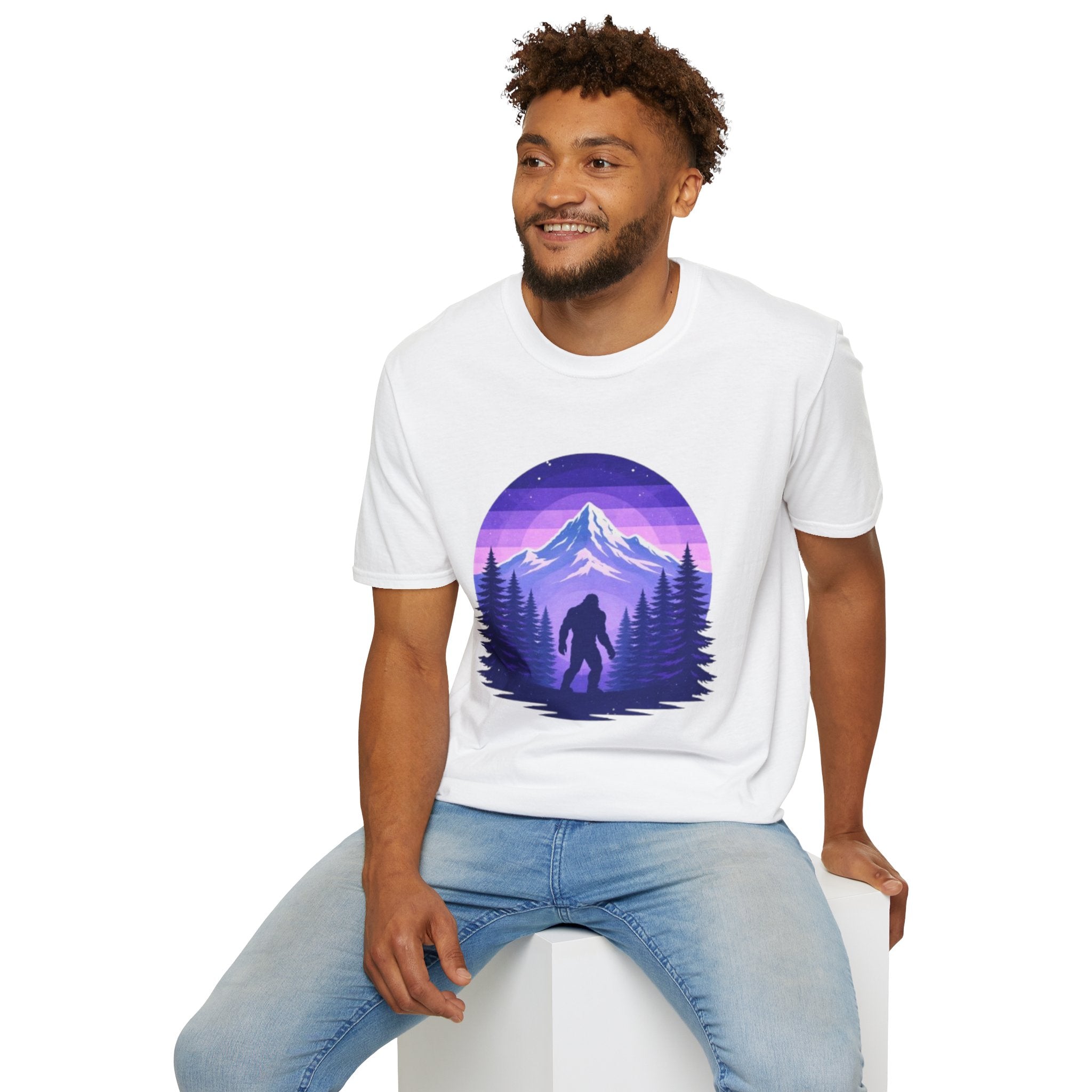 Bigfoot Mountain Sunset T-Shirt | Retro Purple Wilderness Adventure Tee