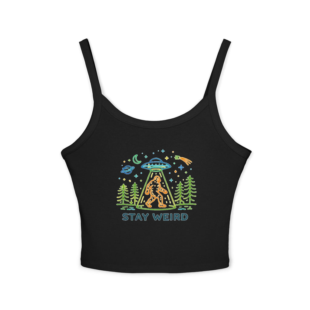 Spaghetti Tank | "Stay Weird" Alien Abduction Graphic Crop Top