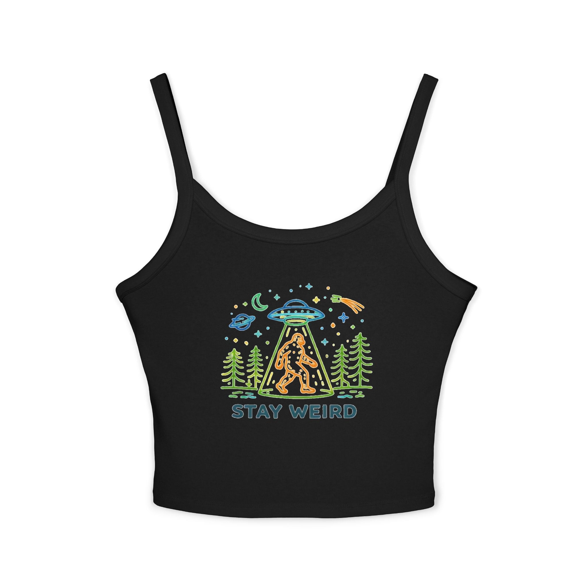 Spaghetti Tank | "Stay Weird" Alien Abduction Graphic Crop Top