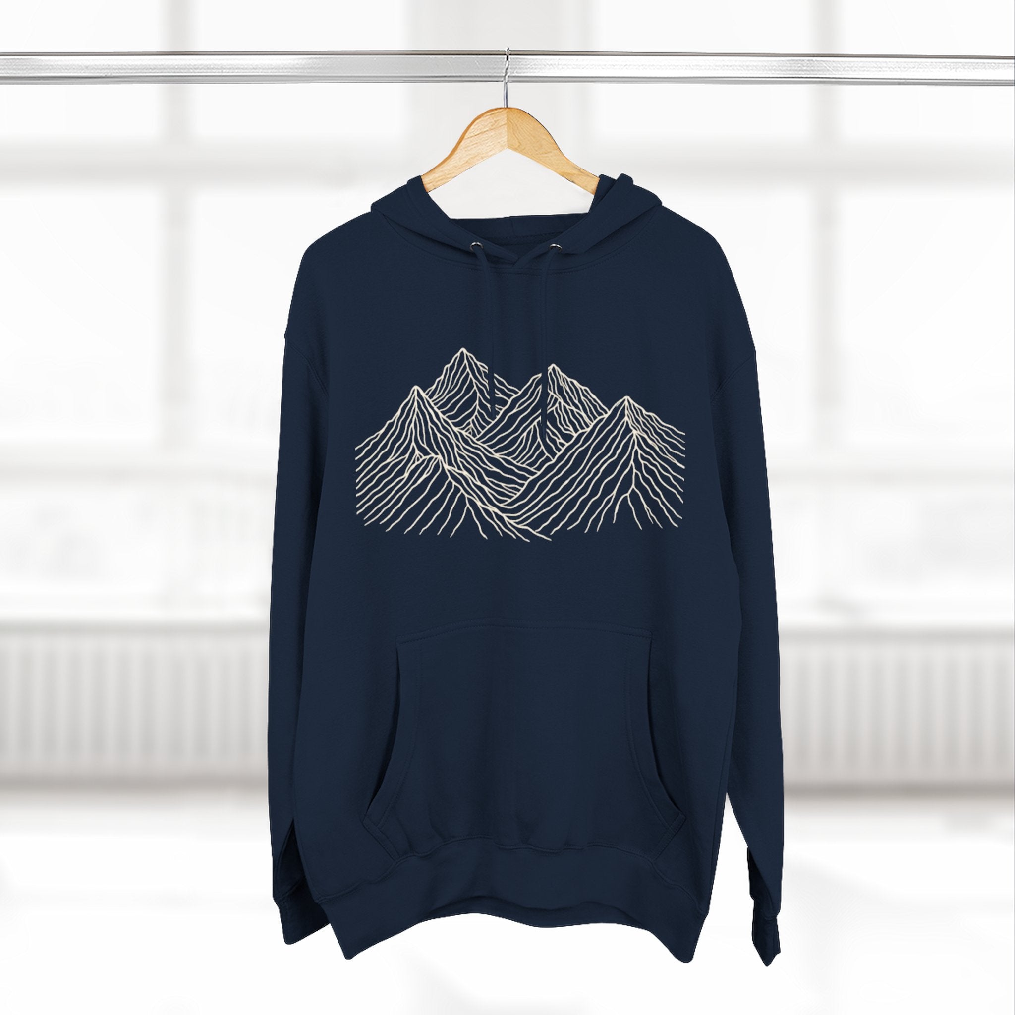 Mountain Linework Fleece Hoodie | Three Panel Mountain Landscape Design