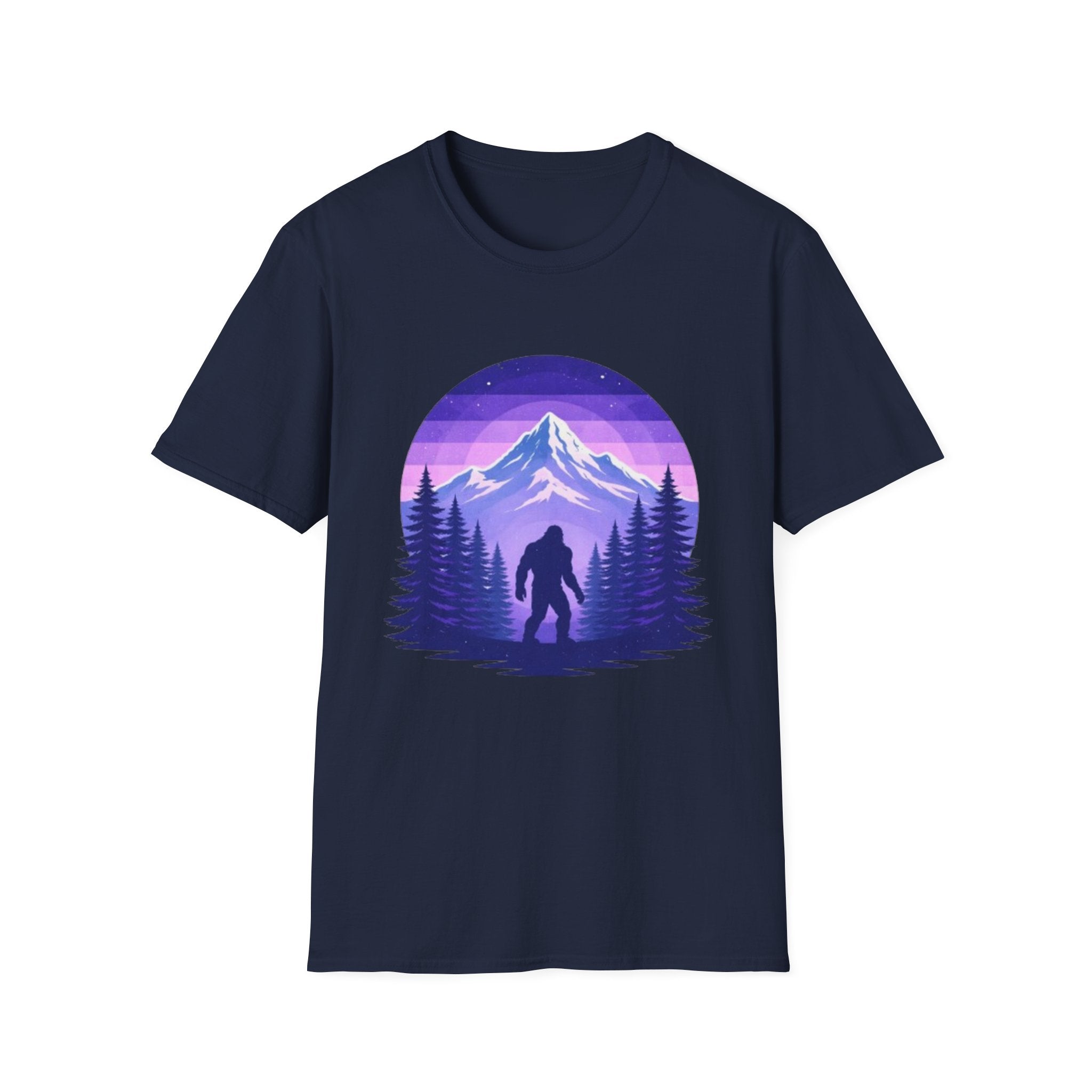 Bigfoot Mountain Sunset T-Shirt | Retro Purple Wilderness Adventure Tee
