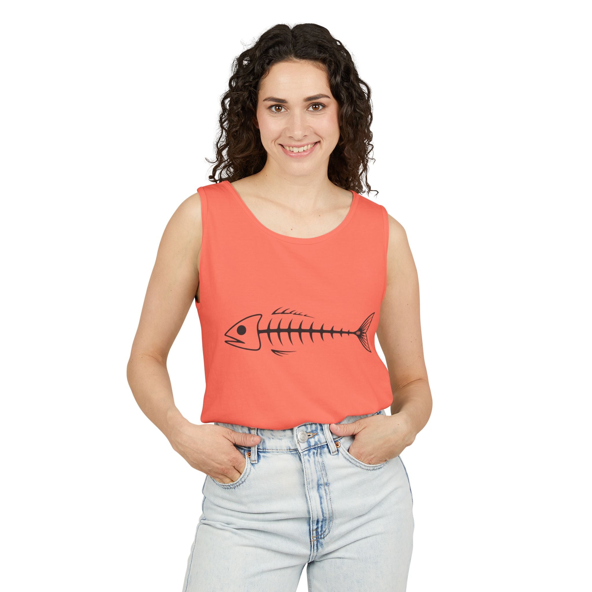 Fish Skeleton Tank Top | Minimalist Fishing Graphic Sleeveless Tee