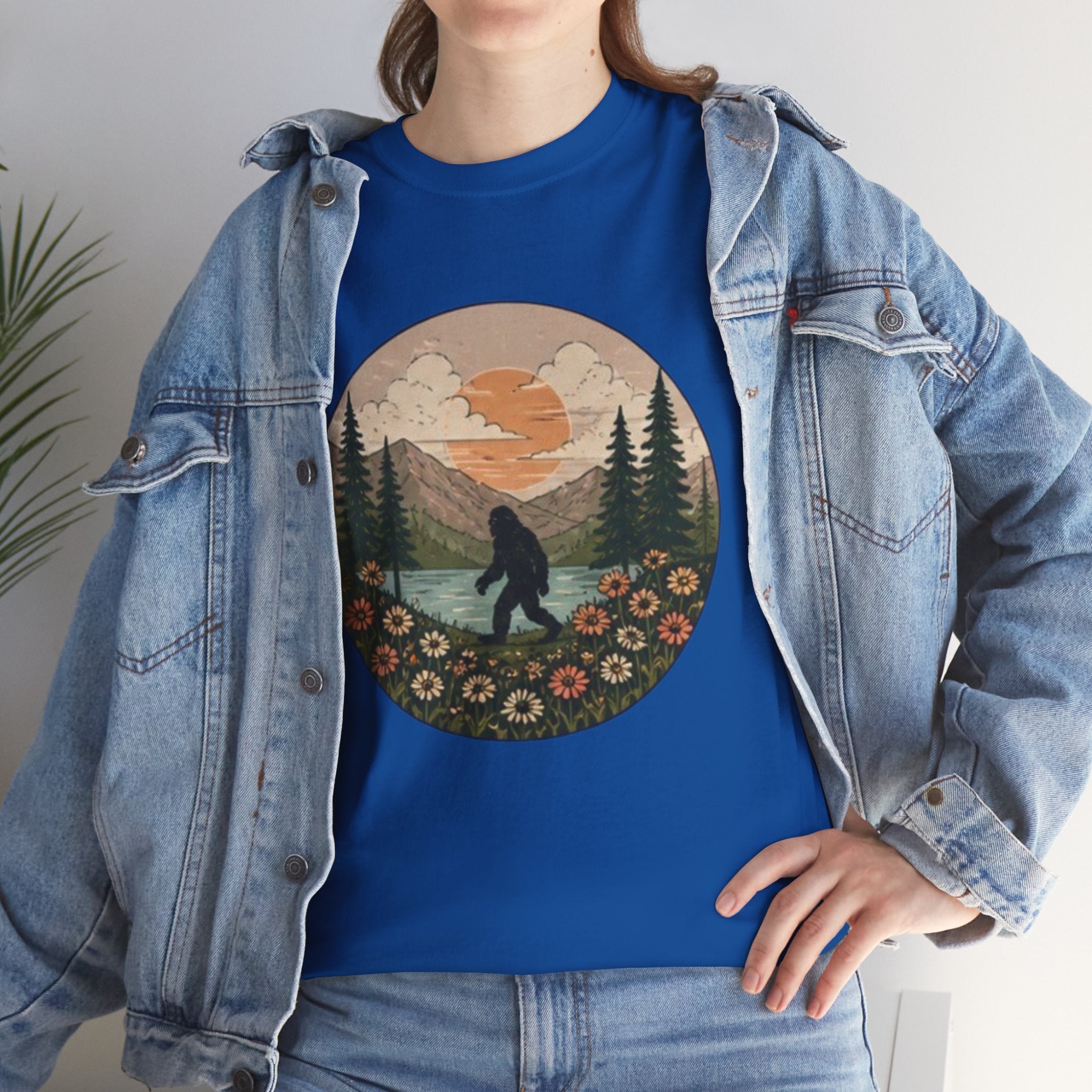 Bigfoot Meadow Retro Tee | Vintage Sasquatch with Flowers