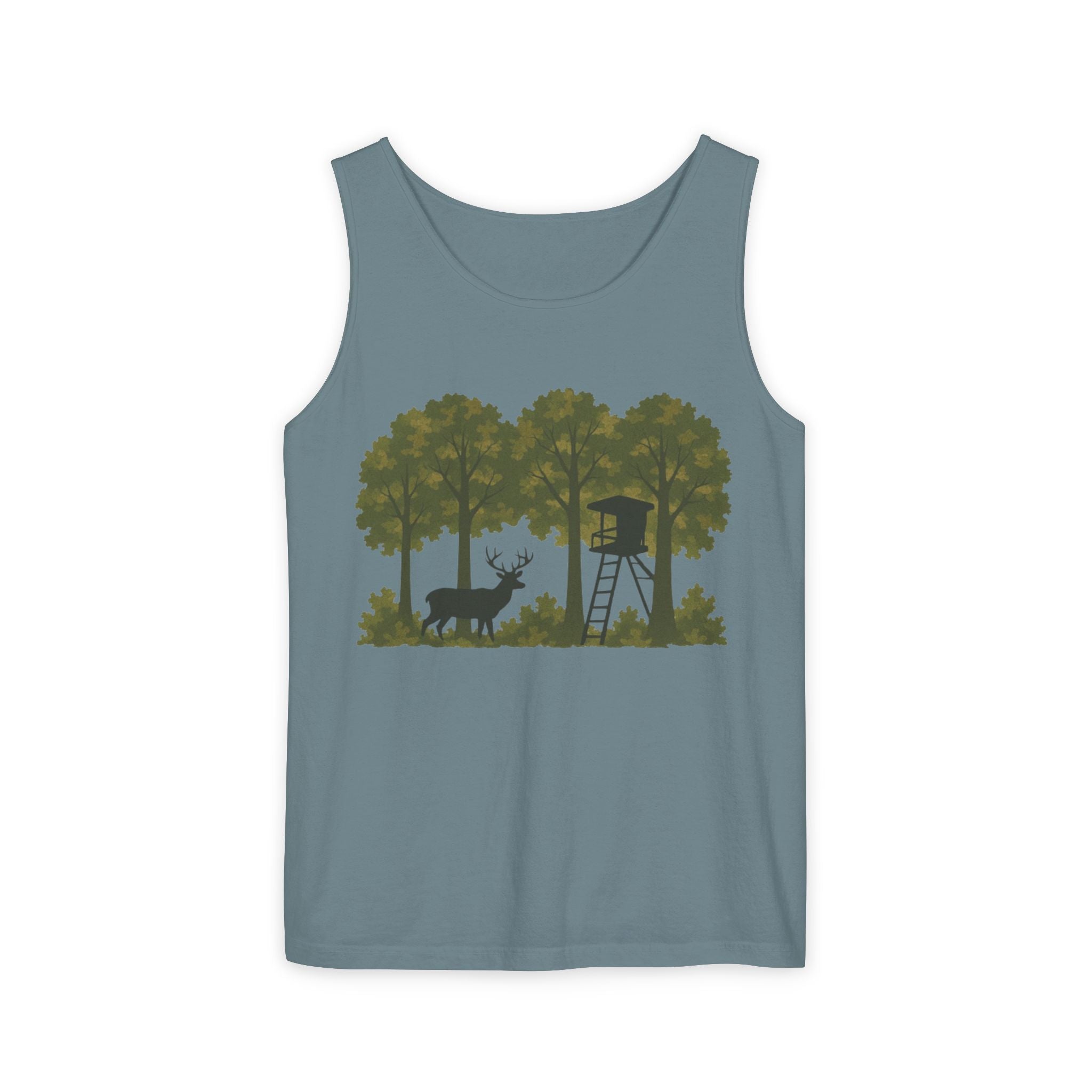 Deer Stand Woodland Tank Top | Hunting Cabin Forest Silhouette