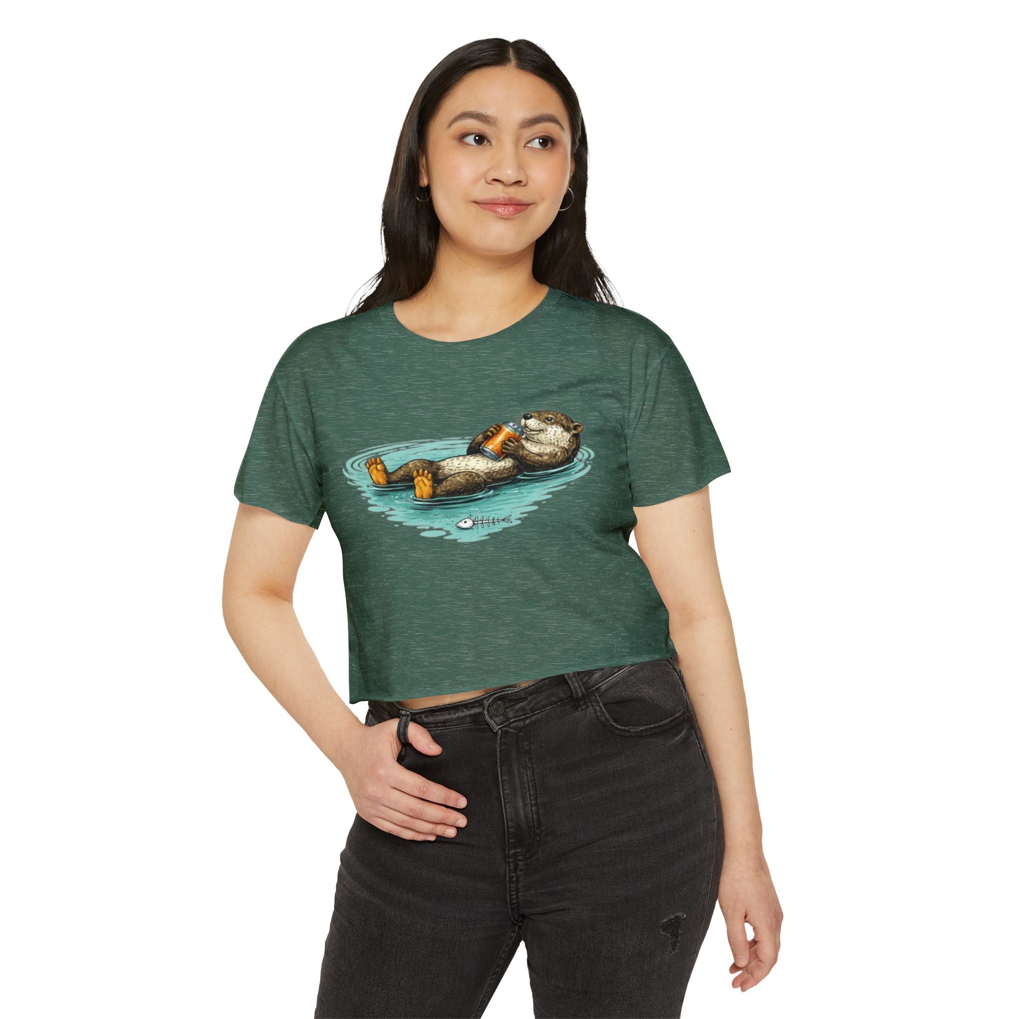 Otter with Beer Cute Festival Crop Top | Floating Otter Design