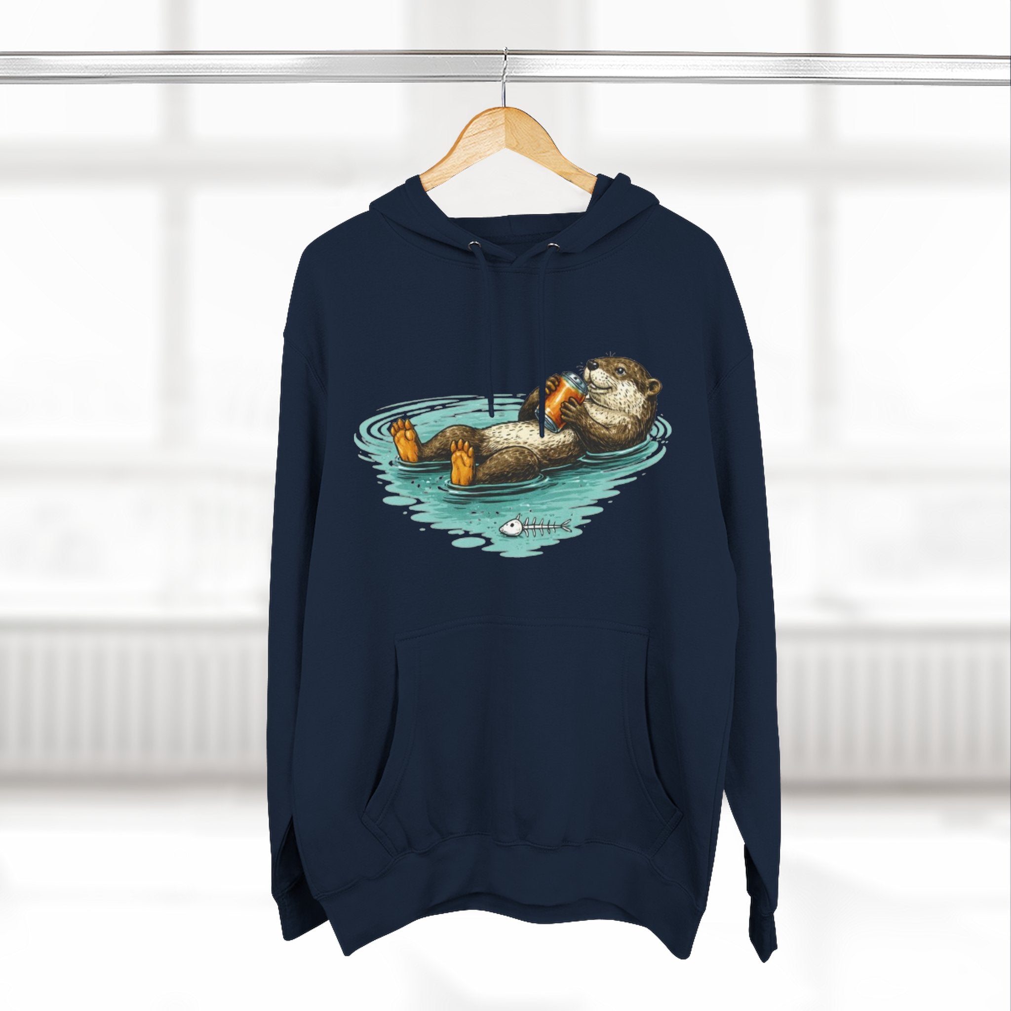 Otter Floating Graphic Hoodie | Relaxing Sea Otter with Beer Pullover