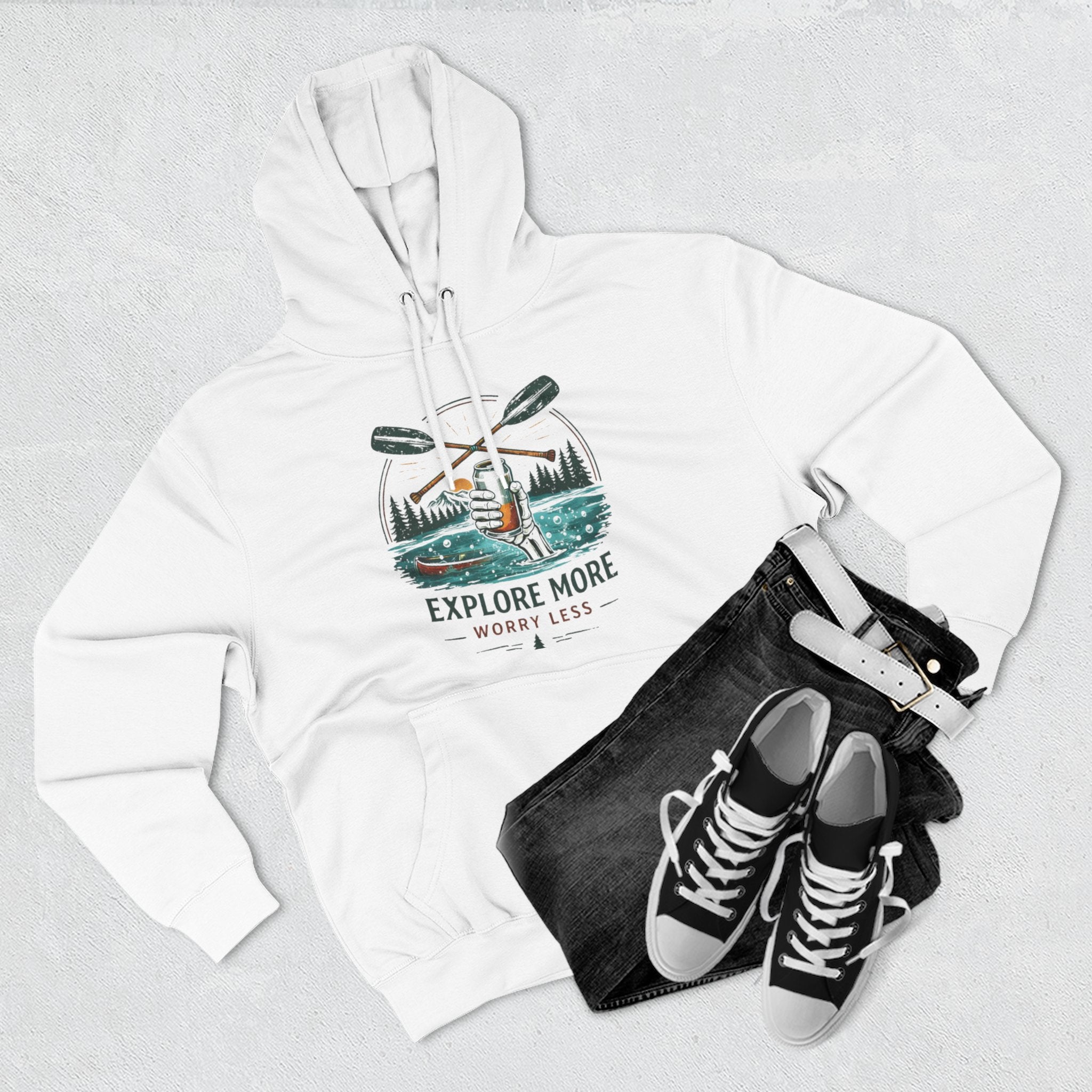 Explore More Hoodie | Outdoor Canoe Adventure Fleece Hoodie | Explore More Worry Less